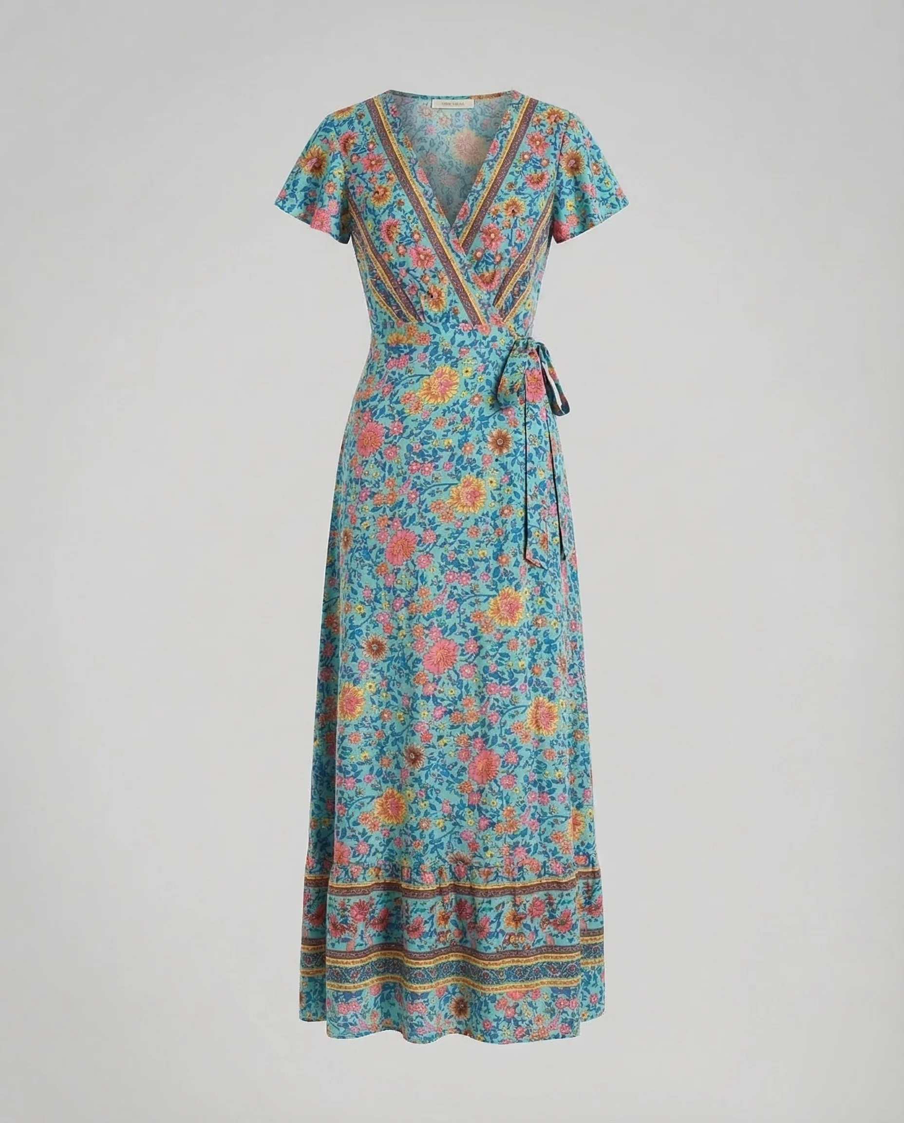 Damen Boho Maxikleid Wickel V Ausschnitt - Image 9