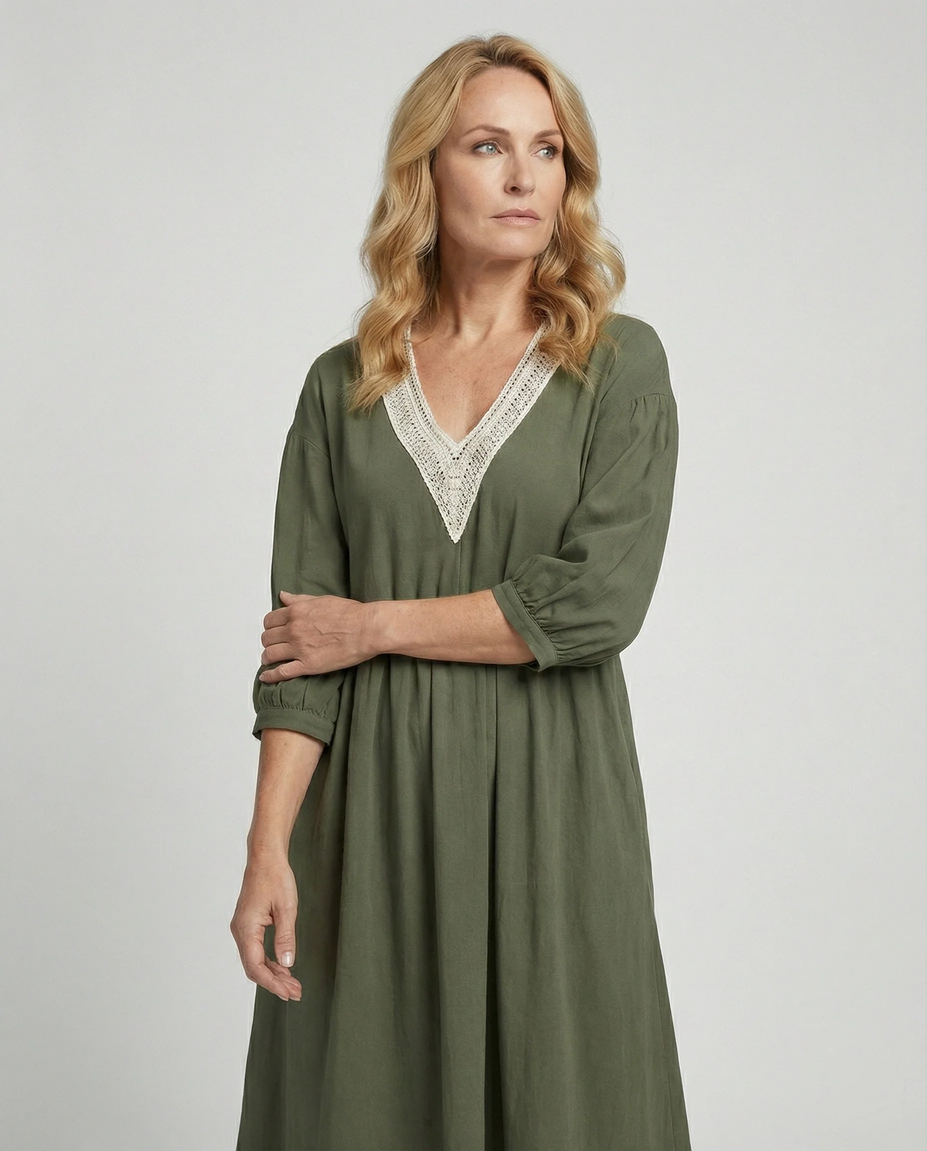 Damen Midikleid Boho Baumwolle Leinen - Image 2