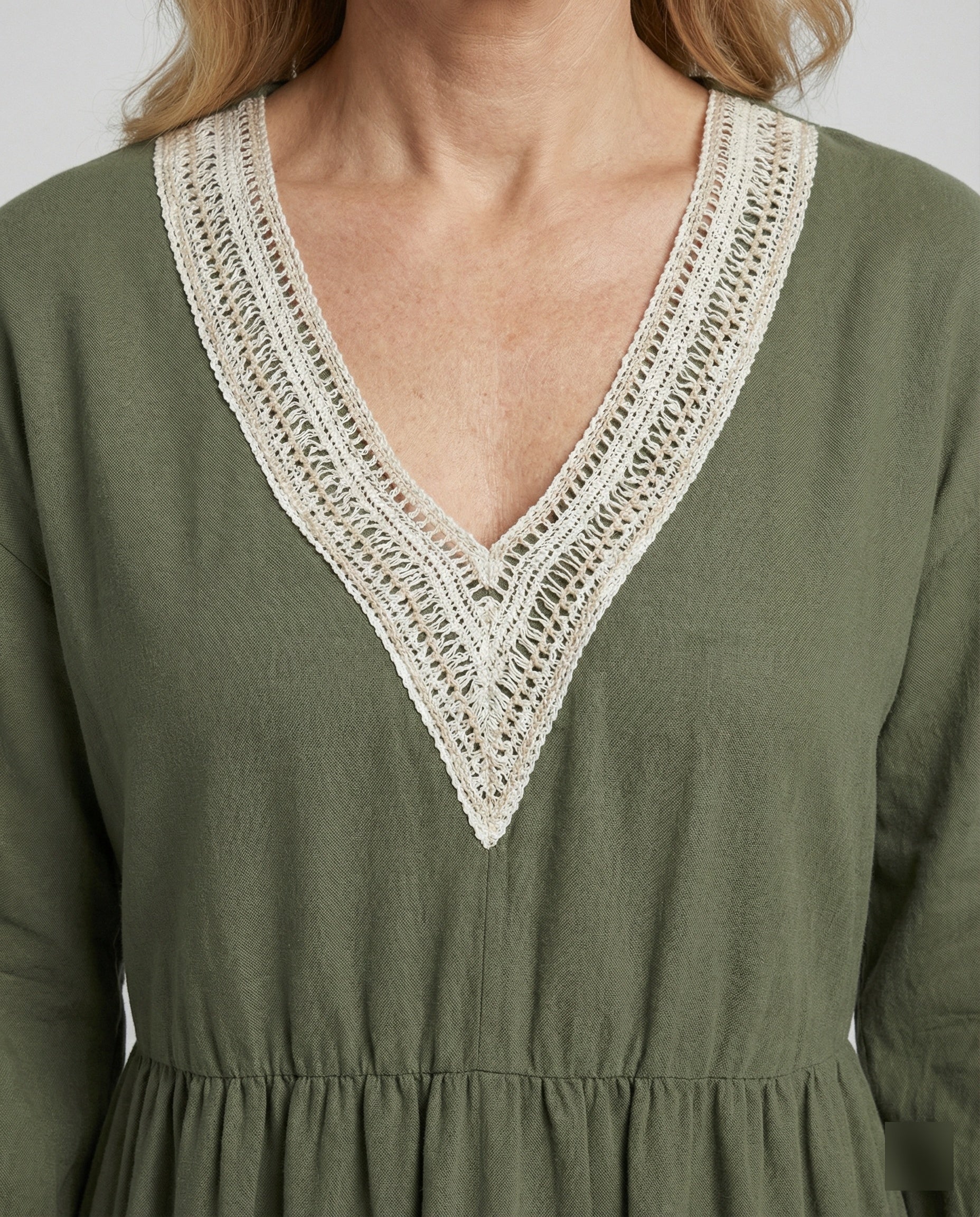 Damen Midikleid Boho Baumwolle Leinen - Image 3