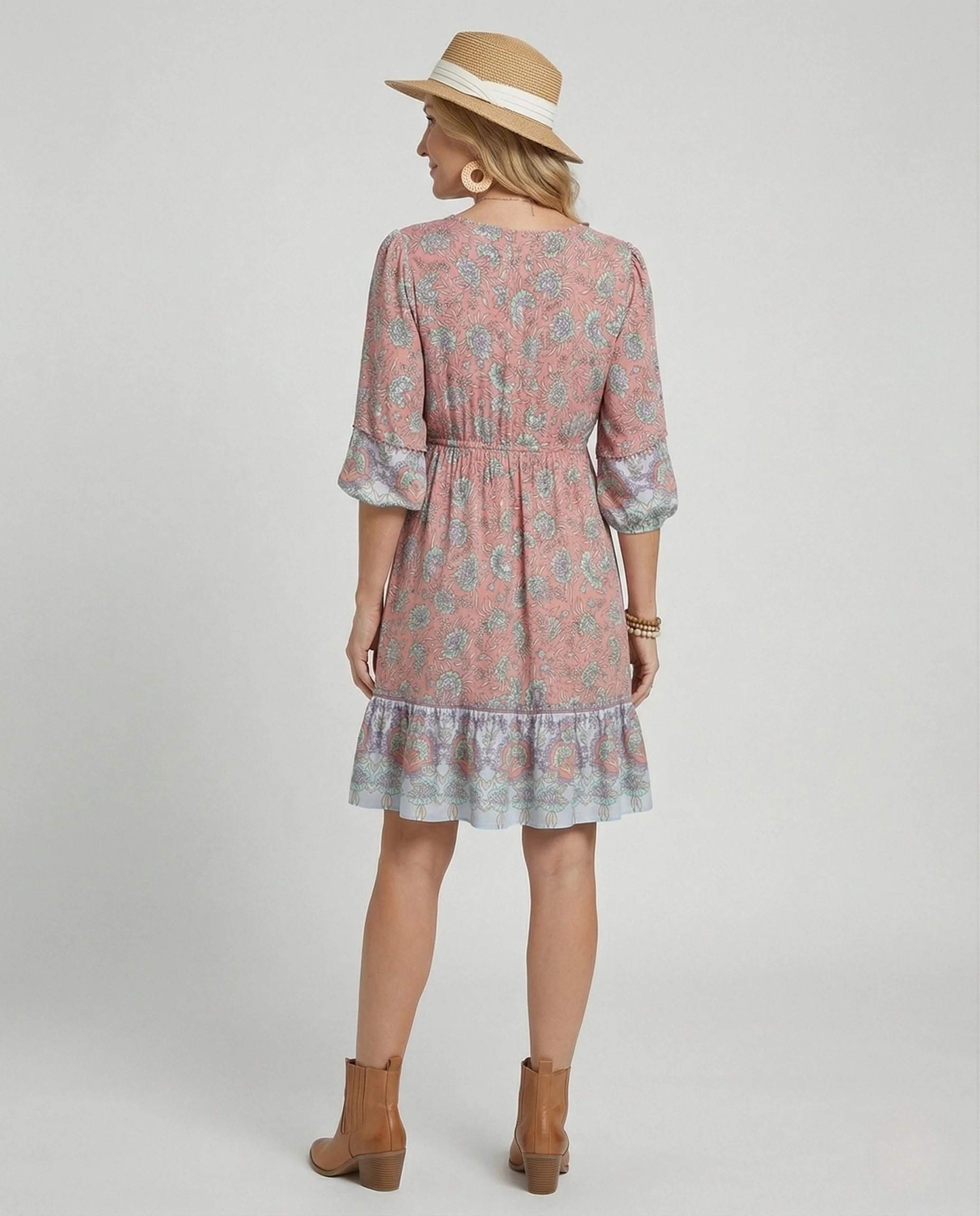 Boho Minikleid Damen Mit Volant - Image 4