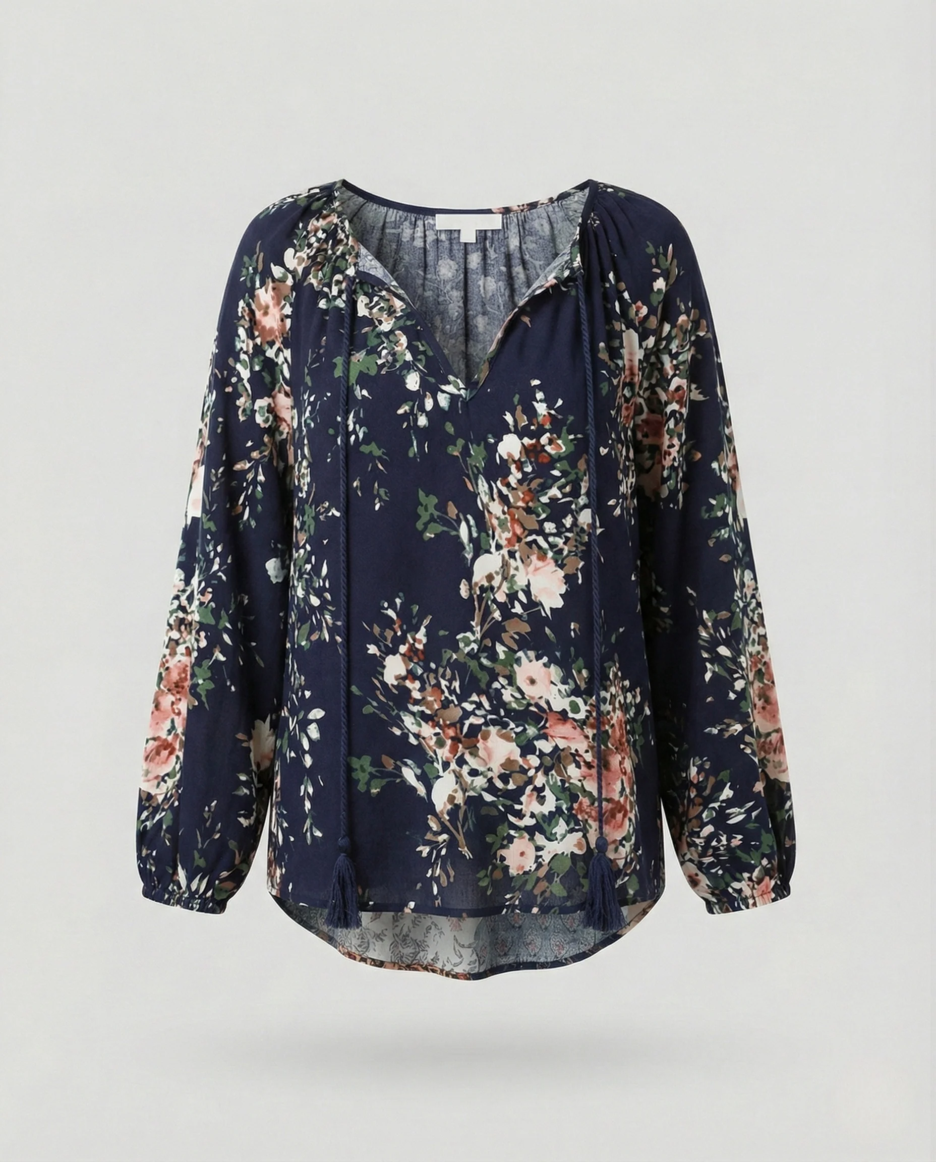 Boho Patchwork Bluse Damen Quasten V-Ausschnitt - Image 9