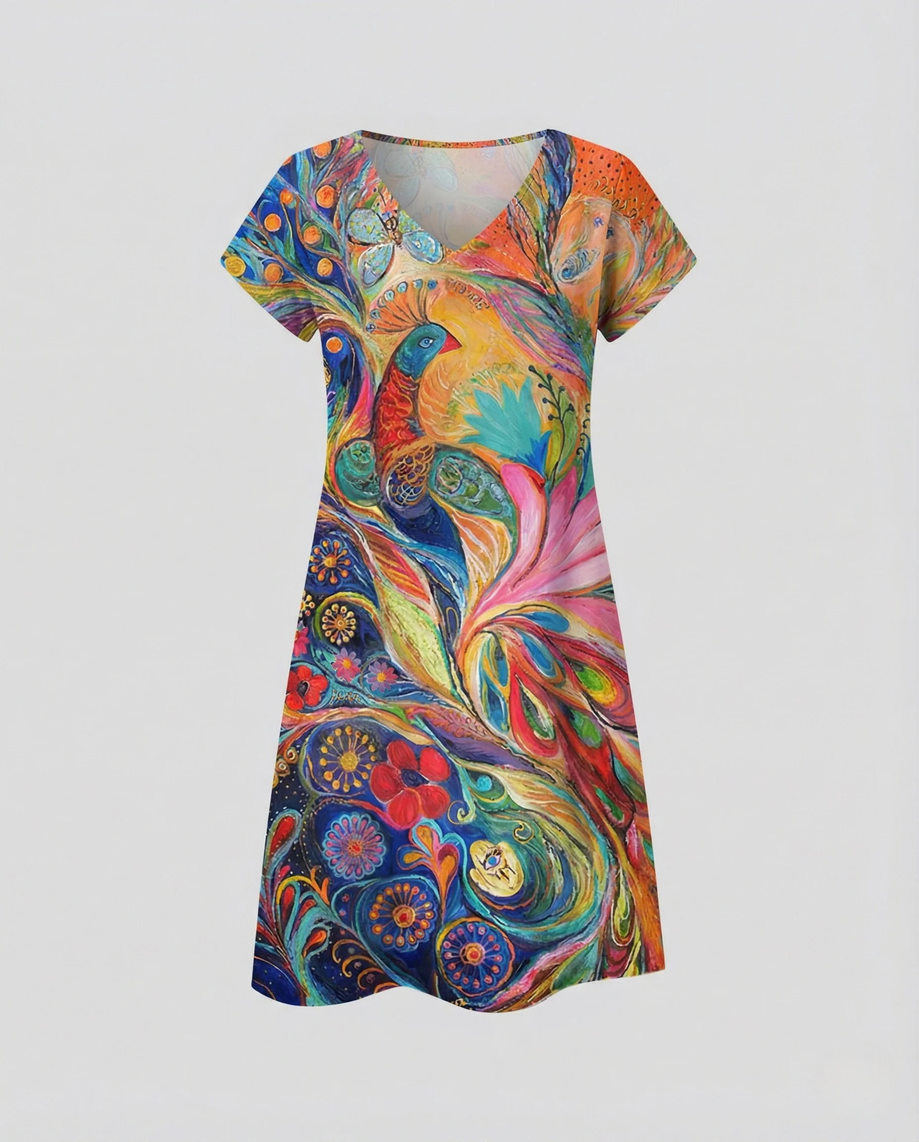 Damen Boho Sommerkleid mit Pfauenprint - Image 5