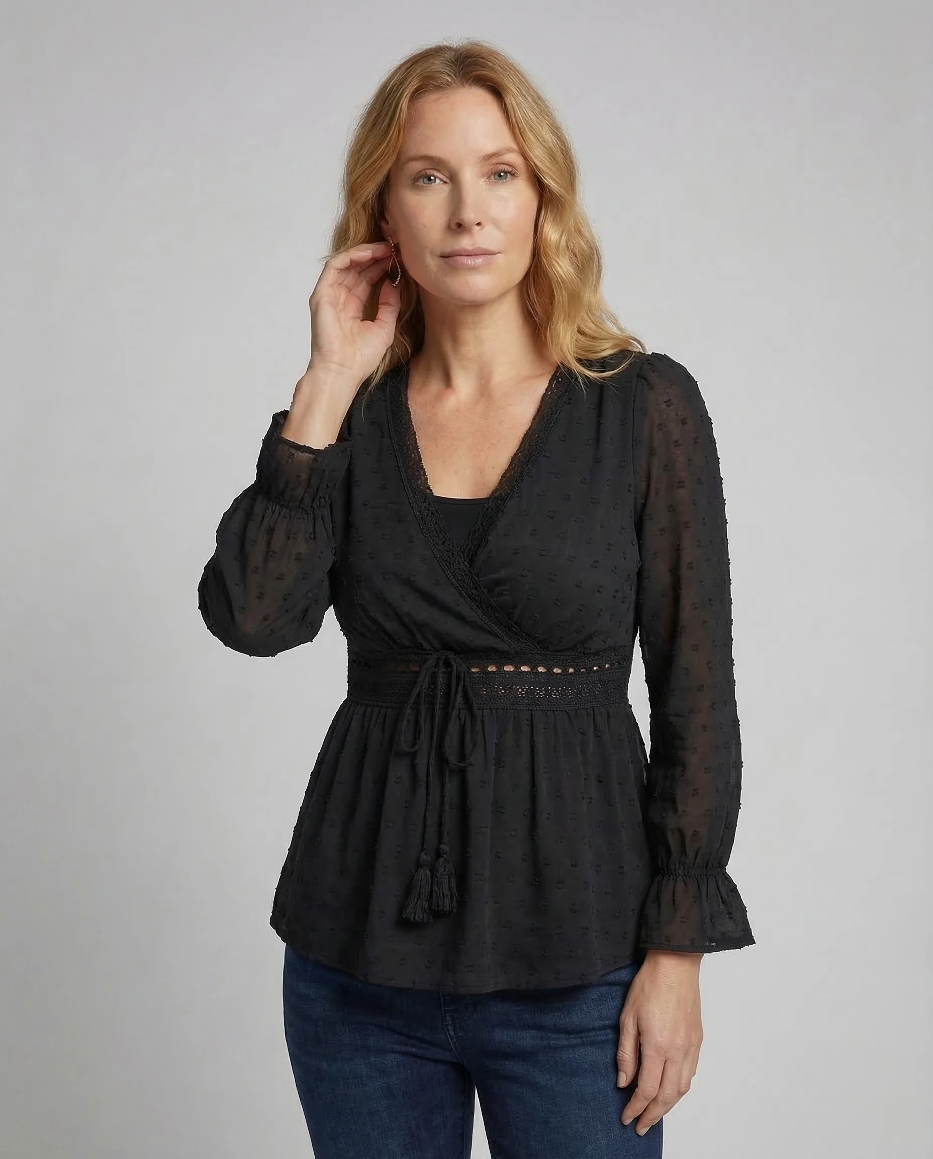 Damen Boho Wickelbluse Häkelband - Image 2