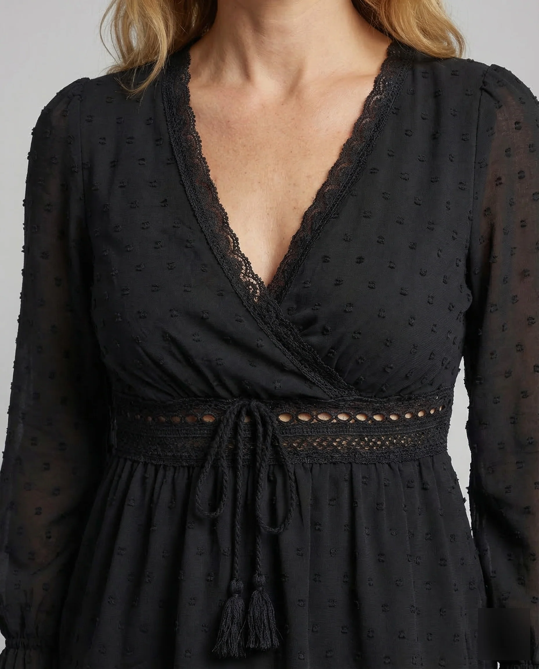 Damen Boho Wickelbluse Häkelband - Image 3