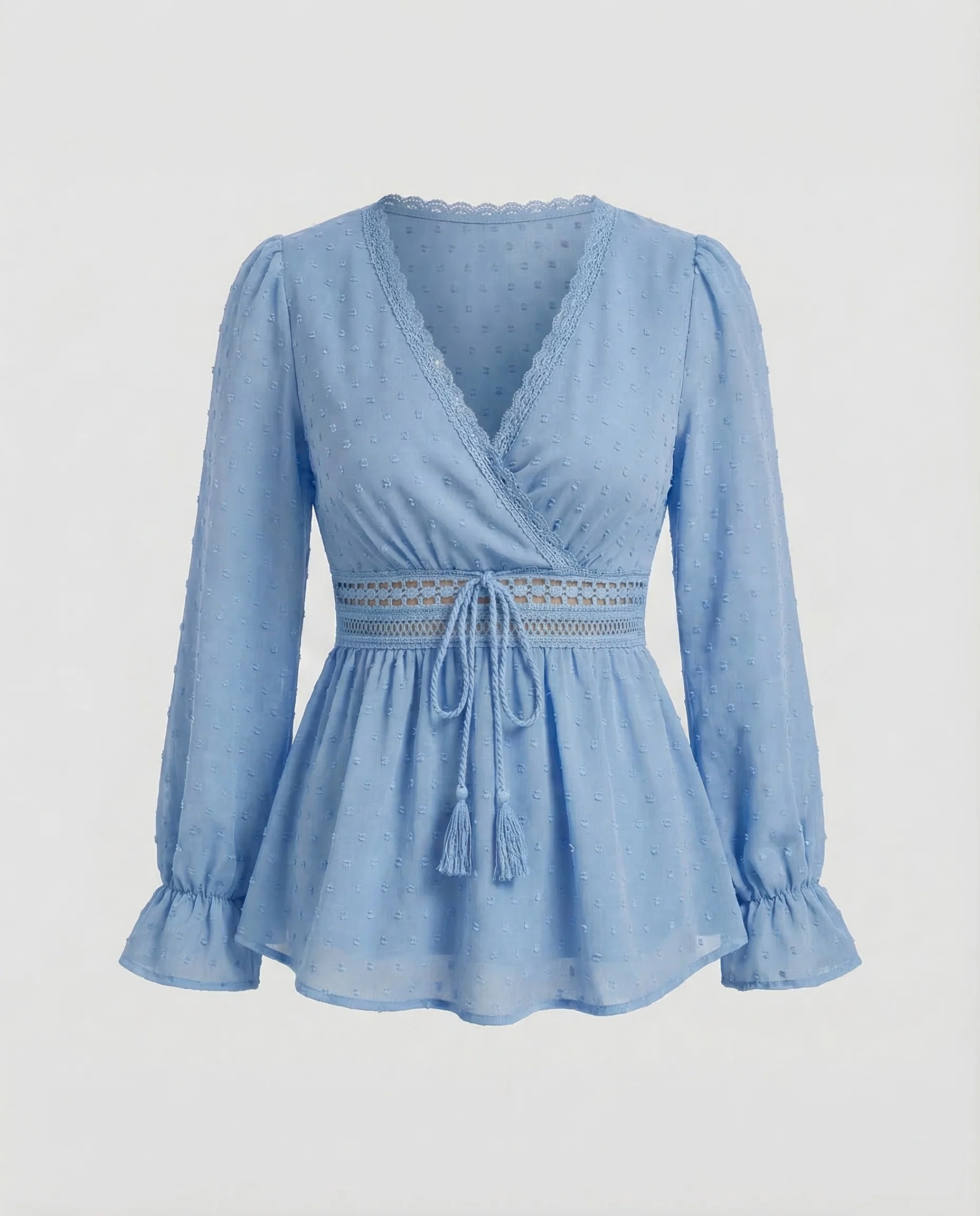 Damen Boho Wickelbluse Häkelband - Image 6