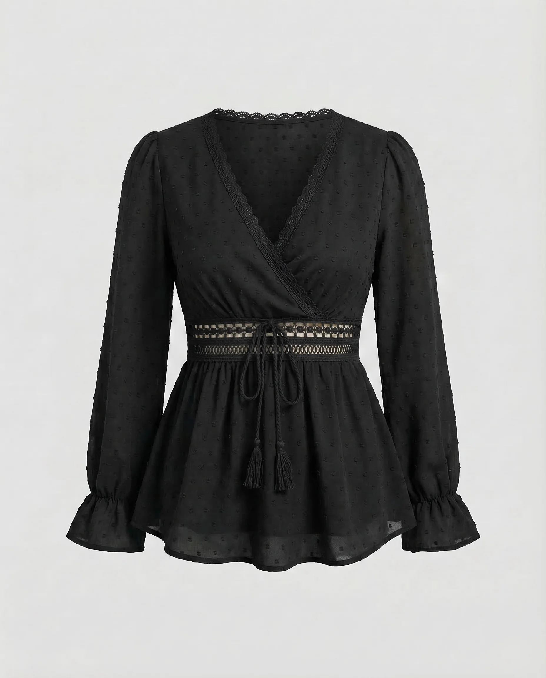Damen Boho Wickelbluse Häkelband - Image 7