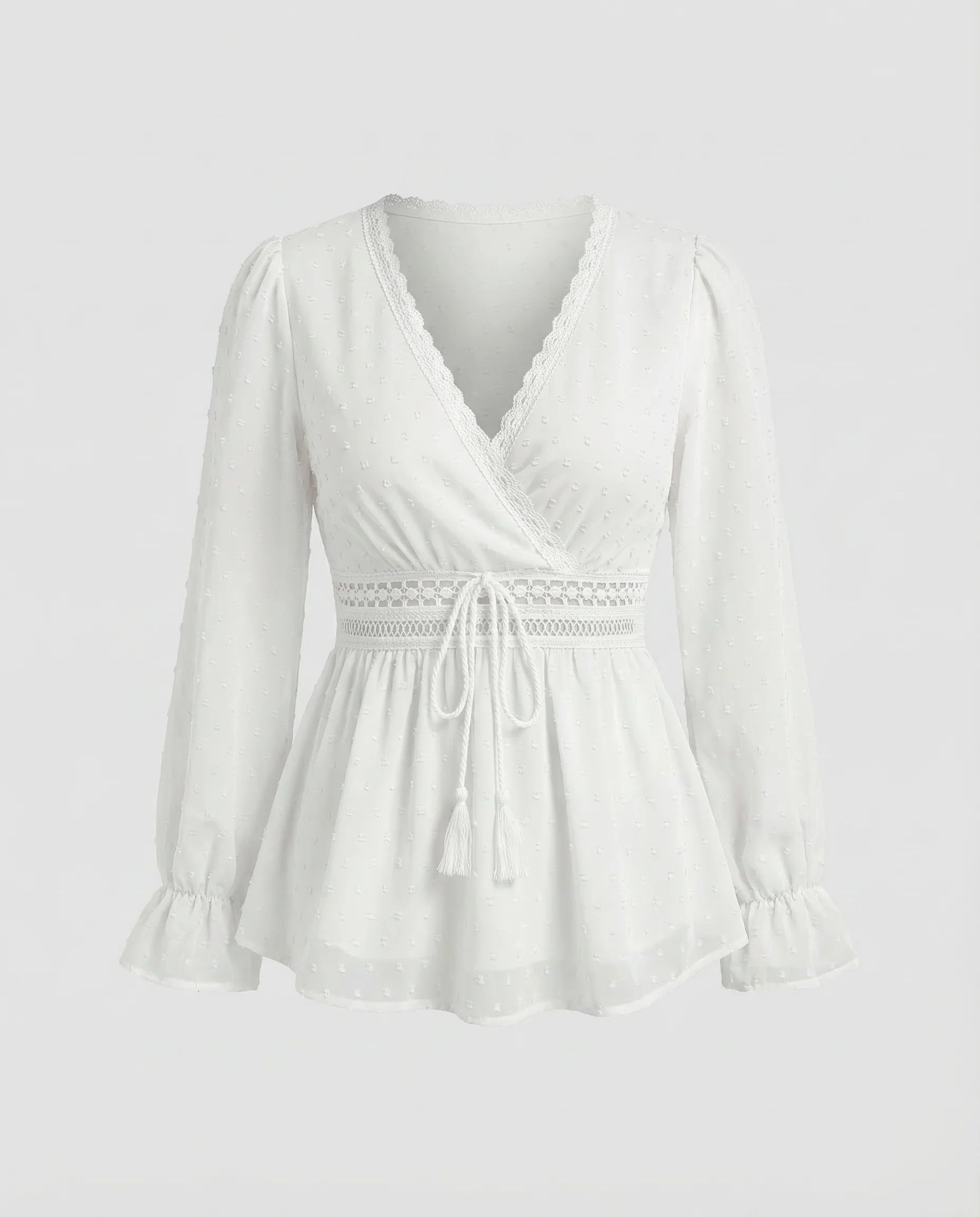 Damen Boho Wickelbluse Häkelband - Image 8