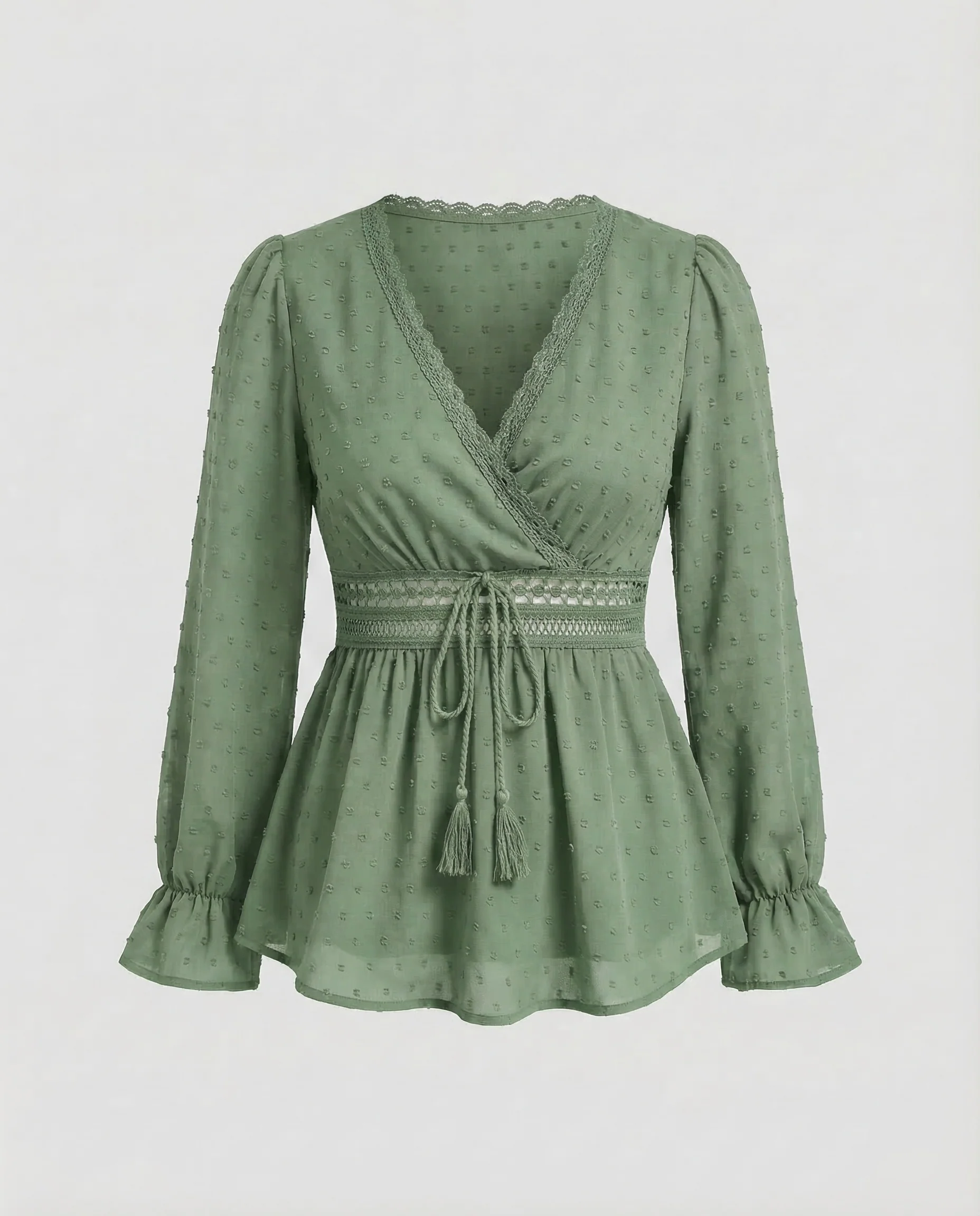 Damen Boho Wickelbluse Häkelband - Image 9