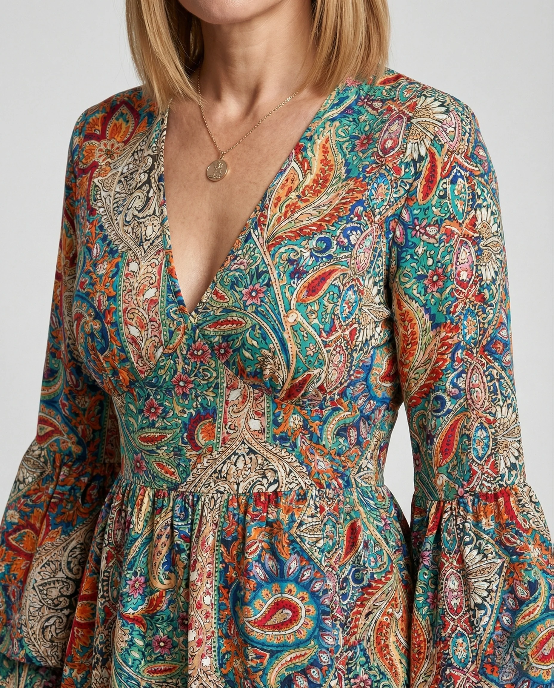 Boho Blumenkleid Damen Wickel Minikleid - Image 3