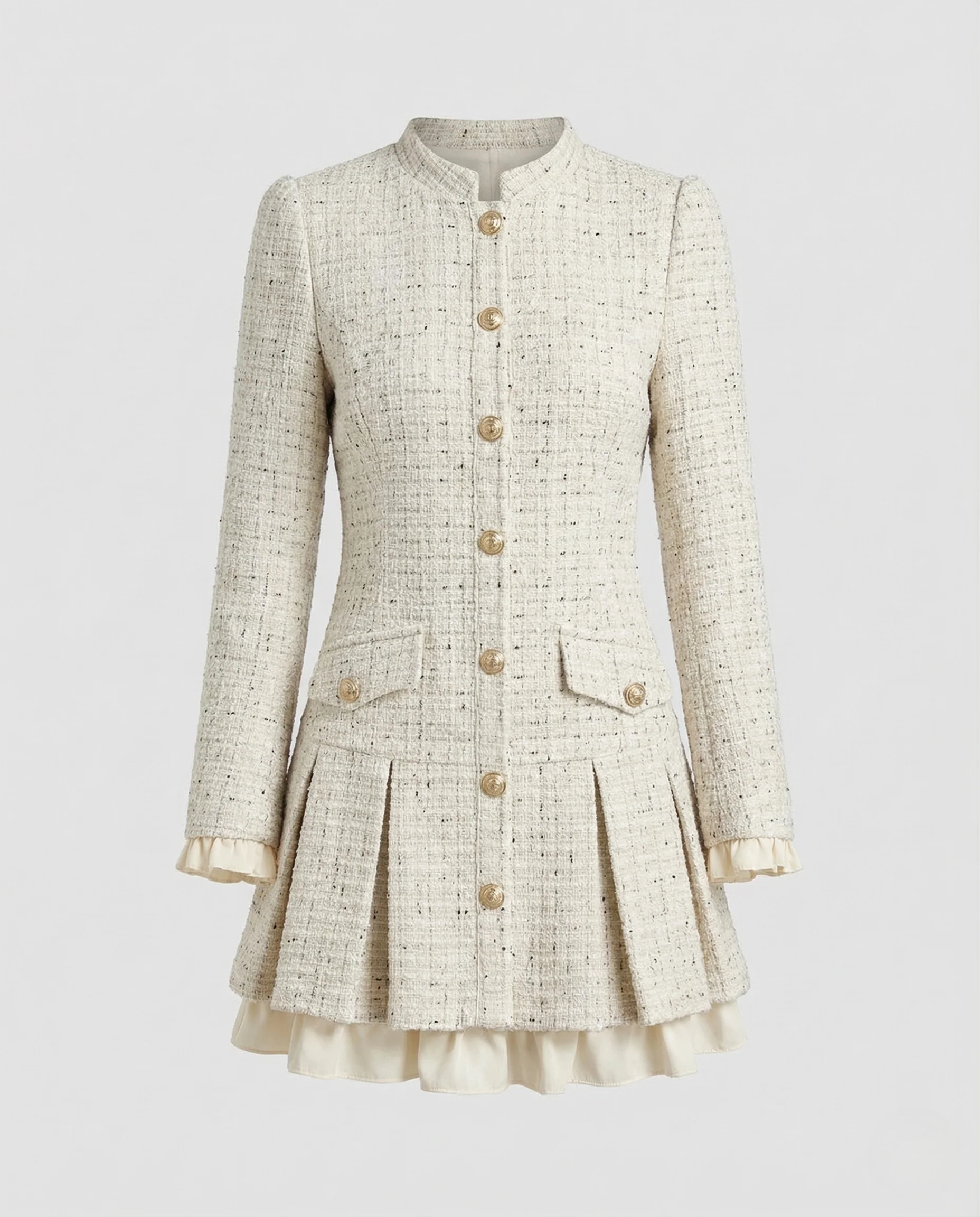Damen Boucle Blazerkleid Knöpfe - Image 5