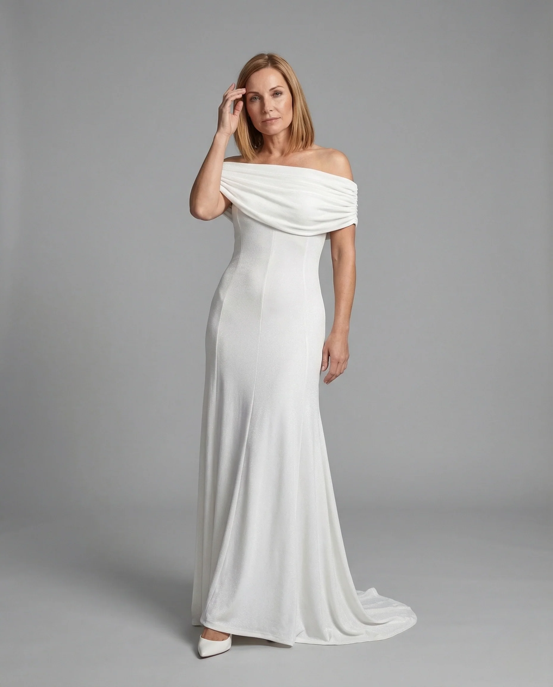 Damen Carmen Abendkleid mit Schalkragen