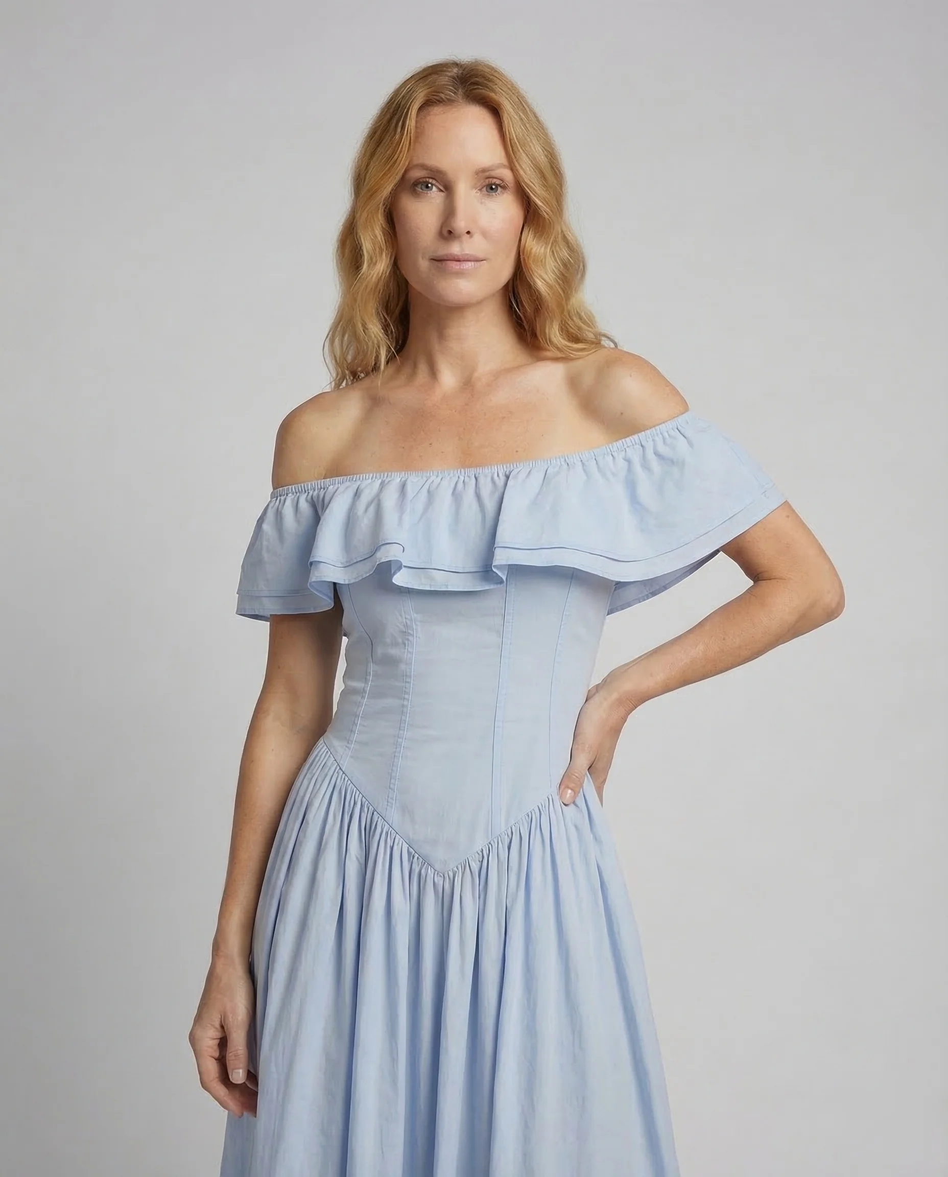 Damen Carmen Kleid Volantärmel - Image 2