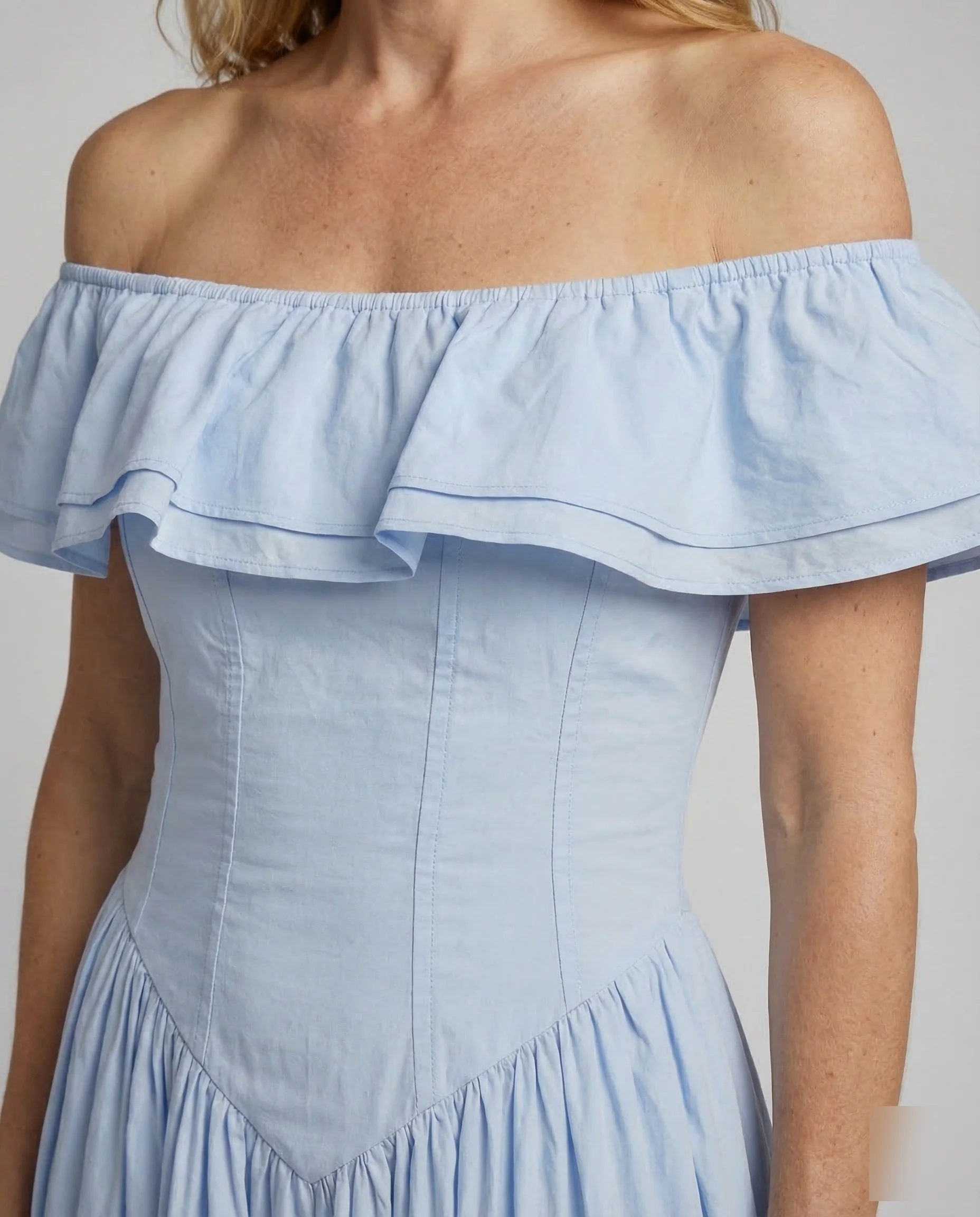 Damen Carmen Kleid Volantärmel - Image 3