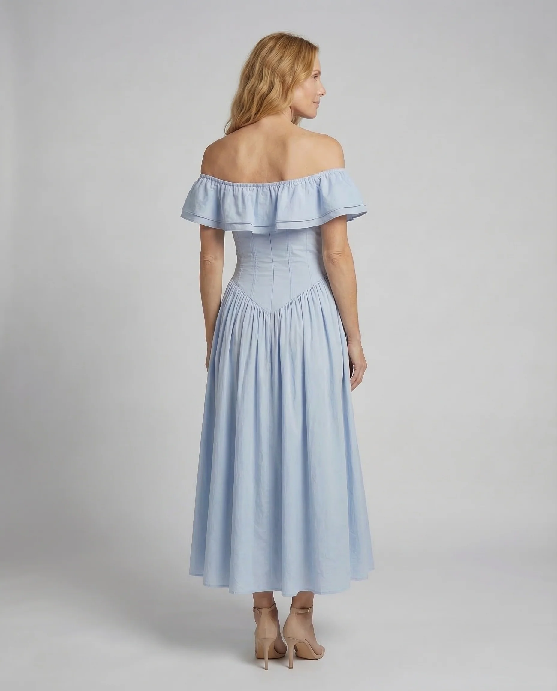 Damen Carmen Kleid Volantärmel - Image 4