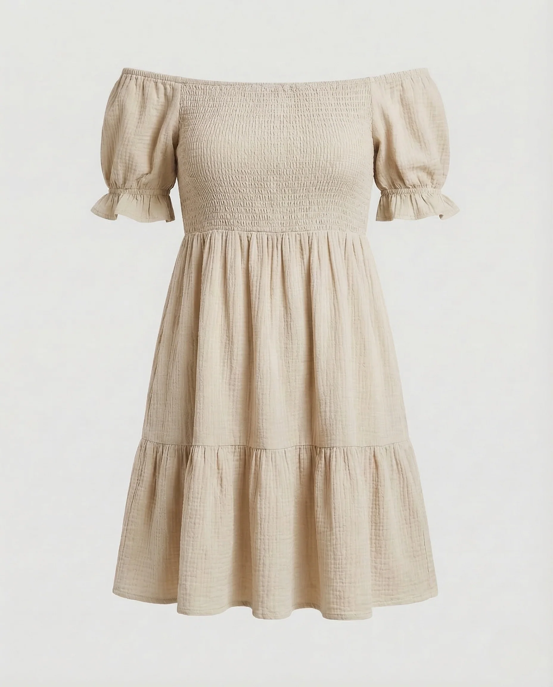 Damen Carmen Tunika Kleid Puffärmel Stufenrock - Image 7