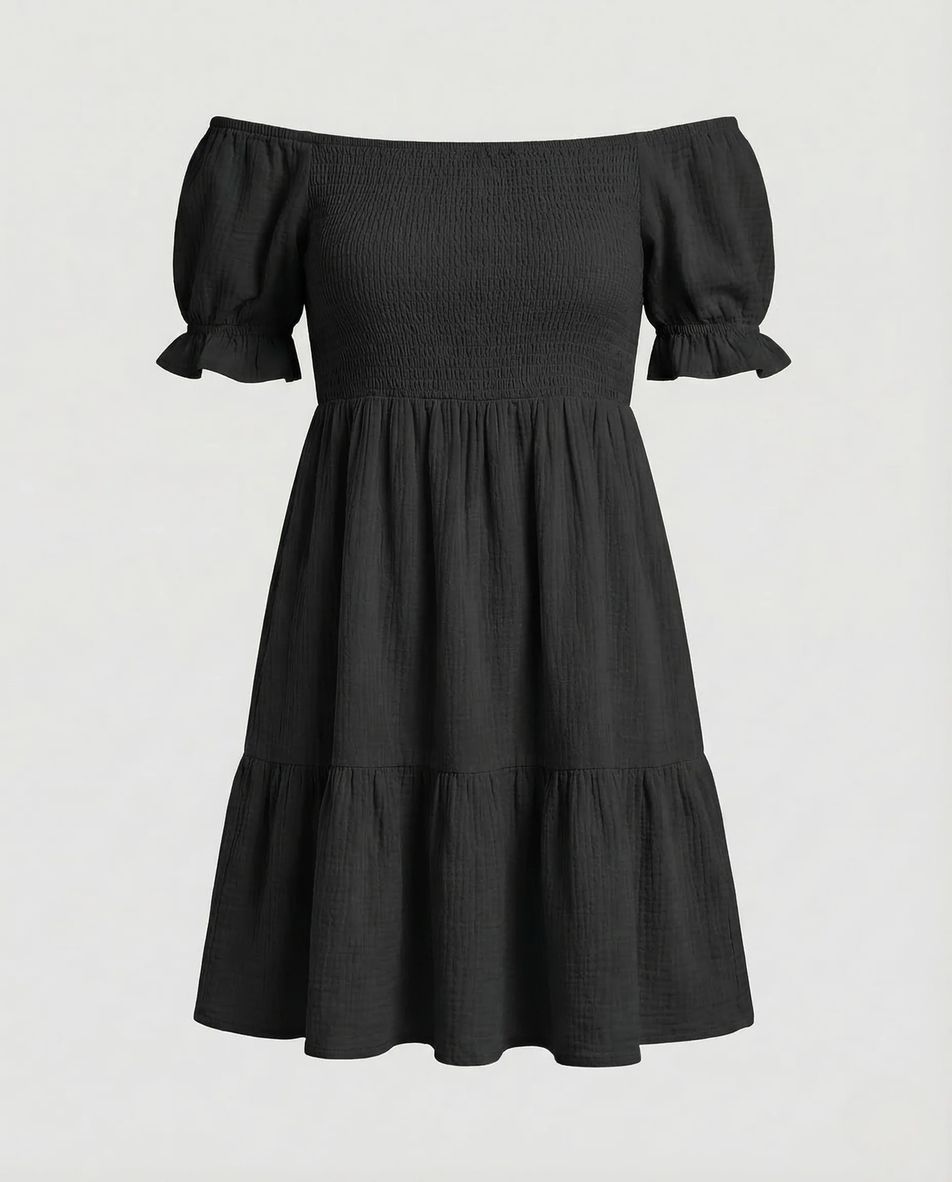 Damen Carmen Tunika Kleid Puffärmel Stufenrock - Image 8
