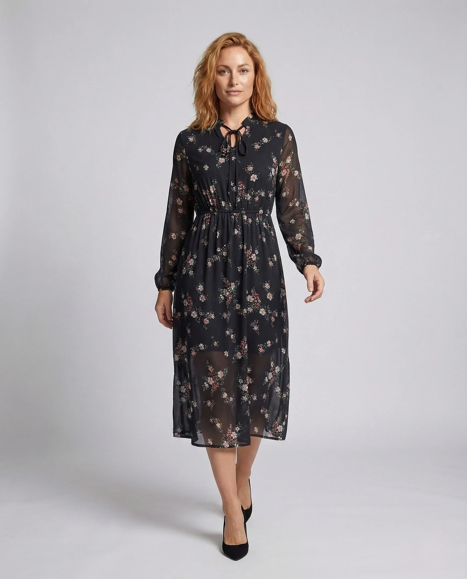 Damen Chiffon Maxikleid Blumen A Linie