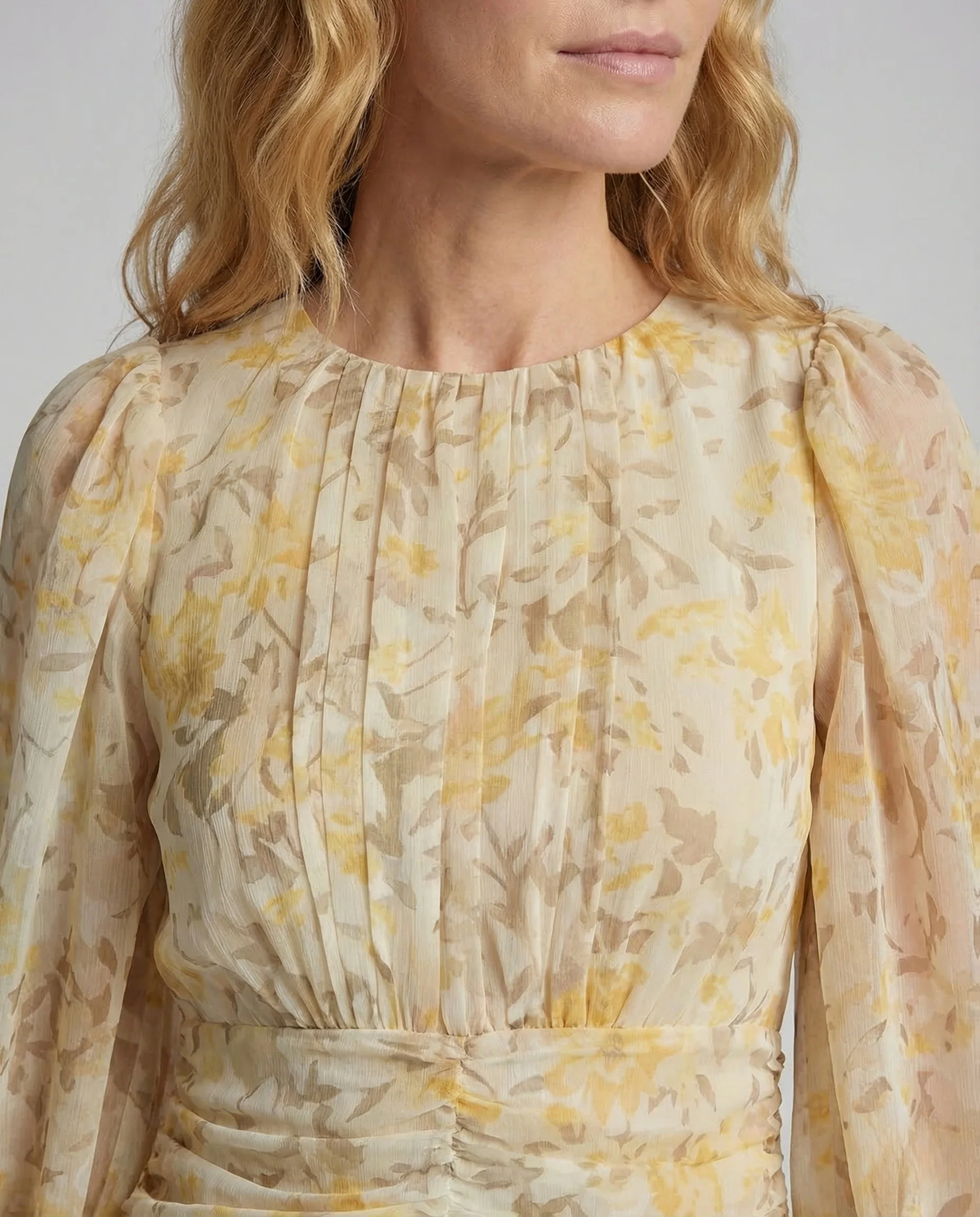 Damen Chiffon Midikleid Raffung Volant - Image 3