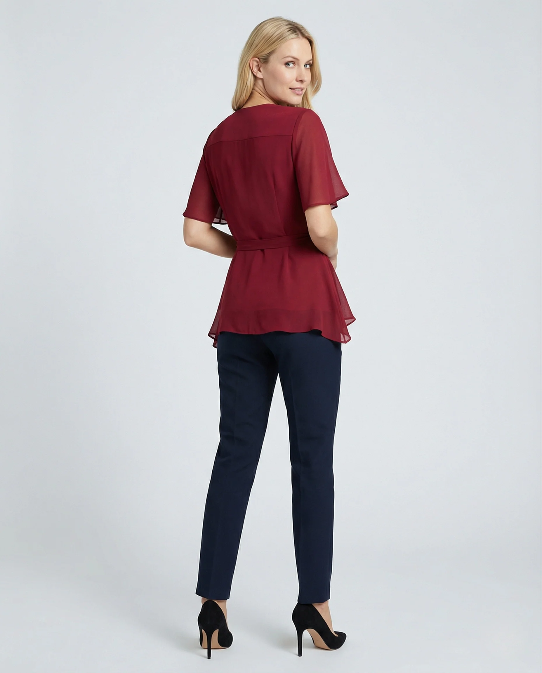 Damen Chiffon Wickelbluse mit Volants - Image 4