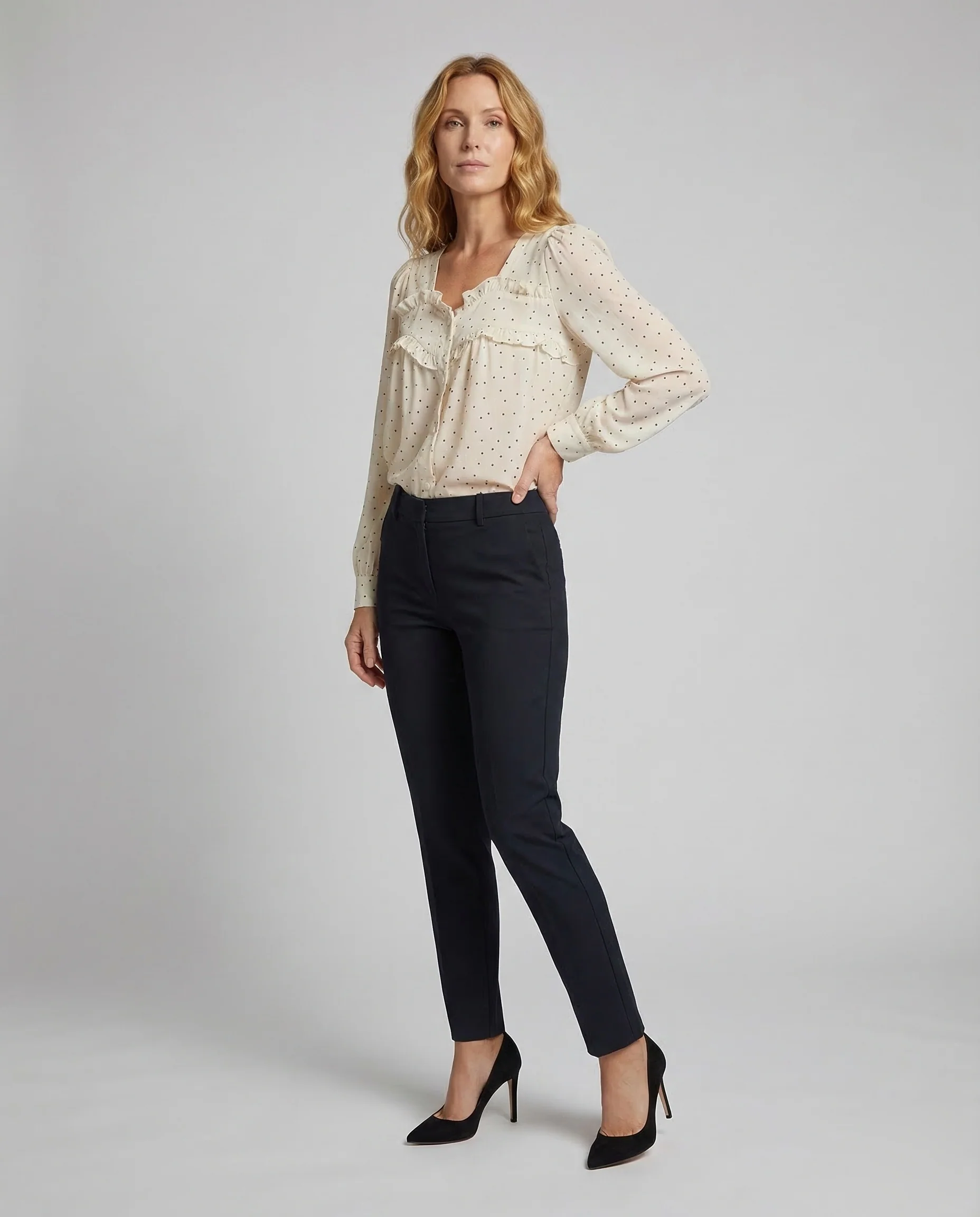 Damen Chiffonbluse Rüschenkragen Tupfen