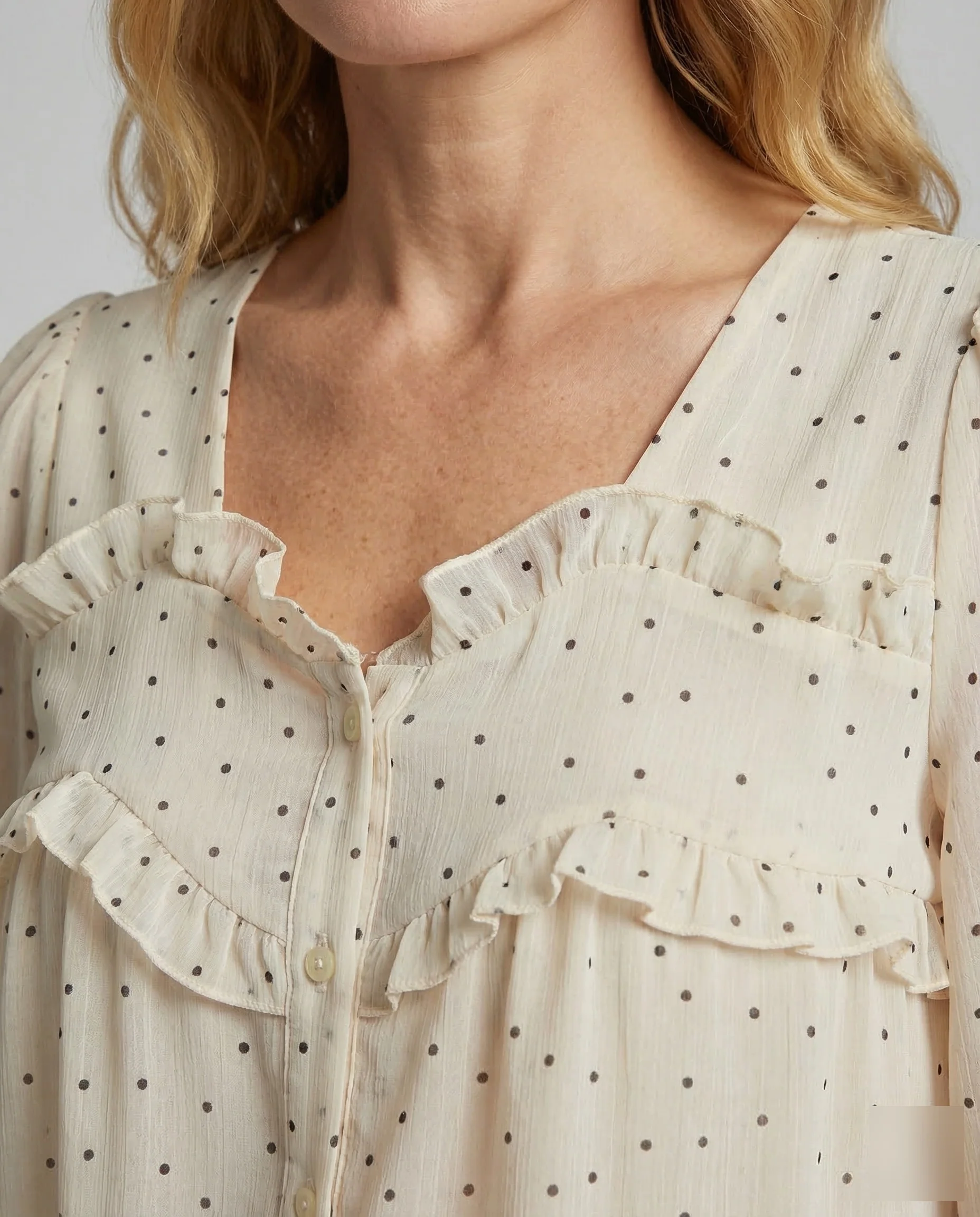 Damen Chiffonbluse Rüschenkragen Tupfen - Image 3