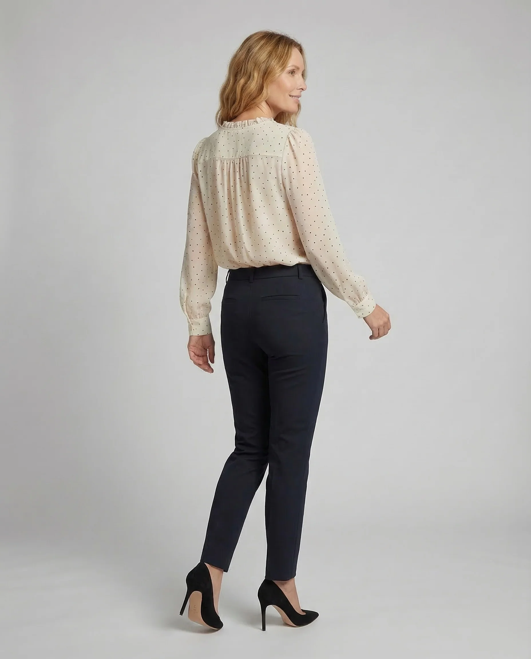 Damen Chiffonbluse Rüschenkragen Tupfen - Image 4
