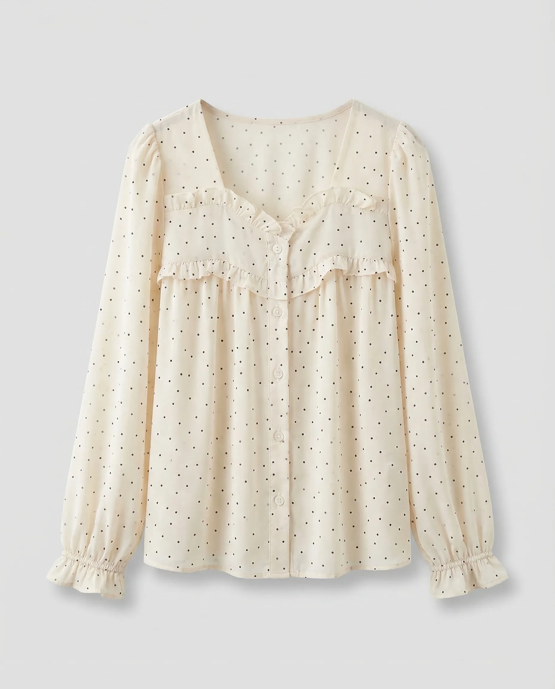 Damen Chiffonbluse Rüschenkragen Tupfen - Image 5