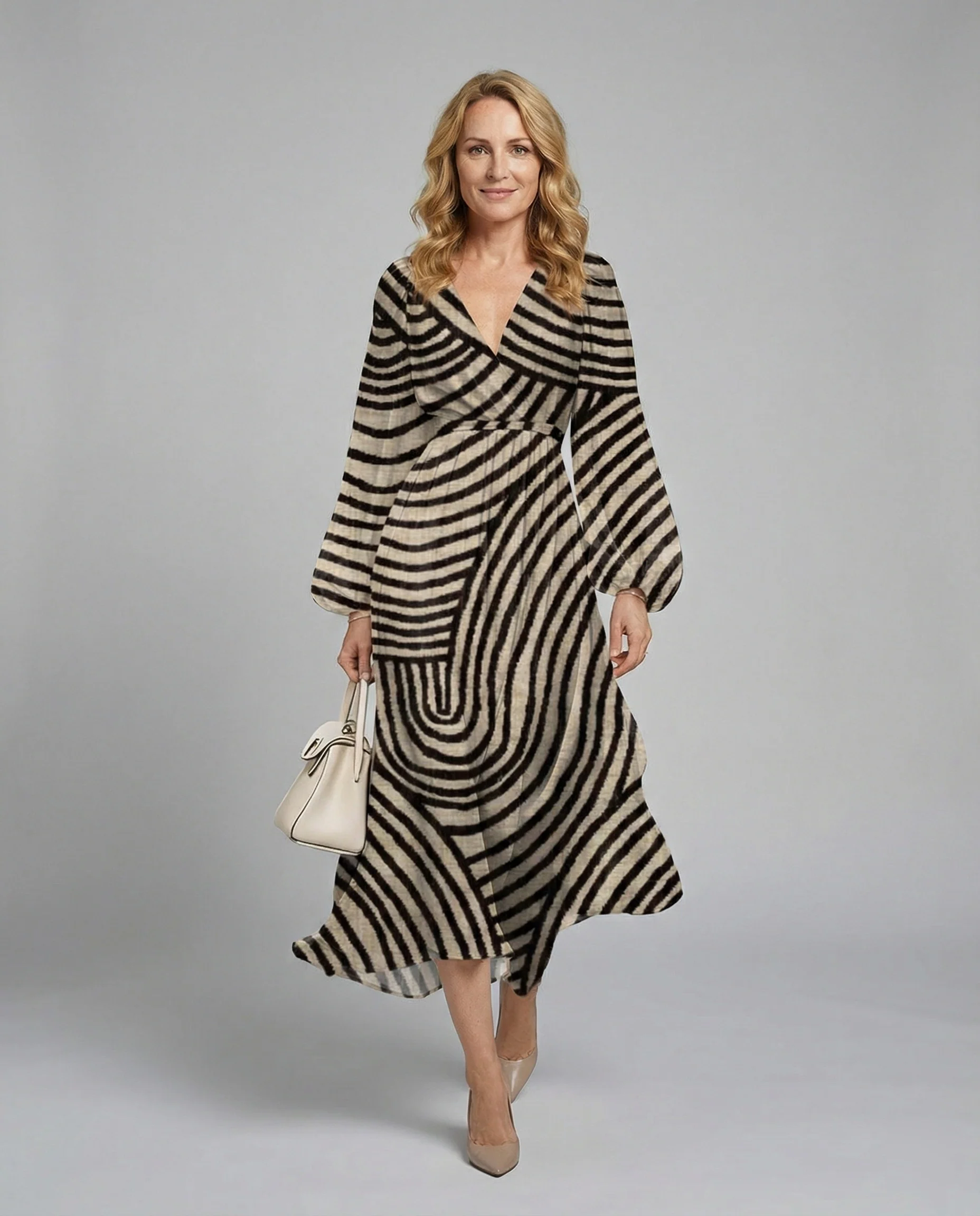 Damen Midikleid Chiffon Wickeloptik