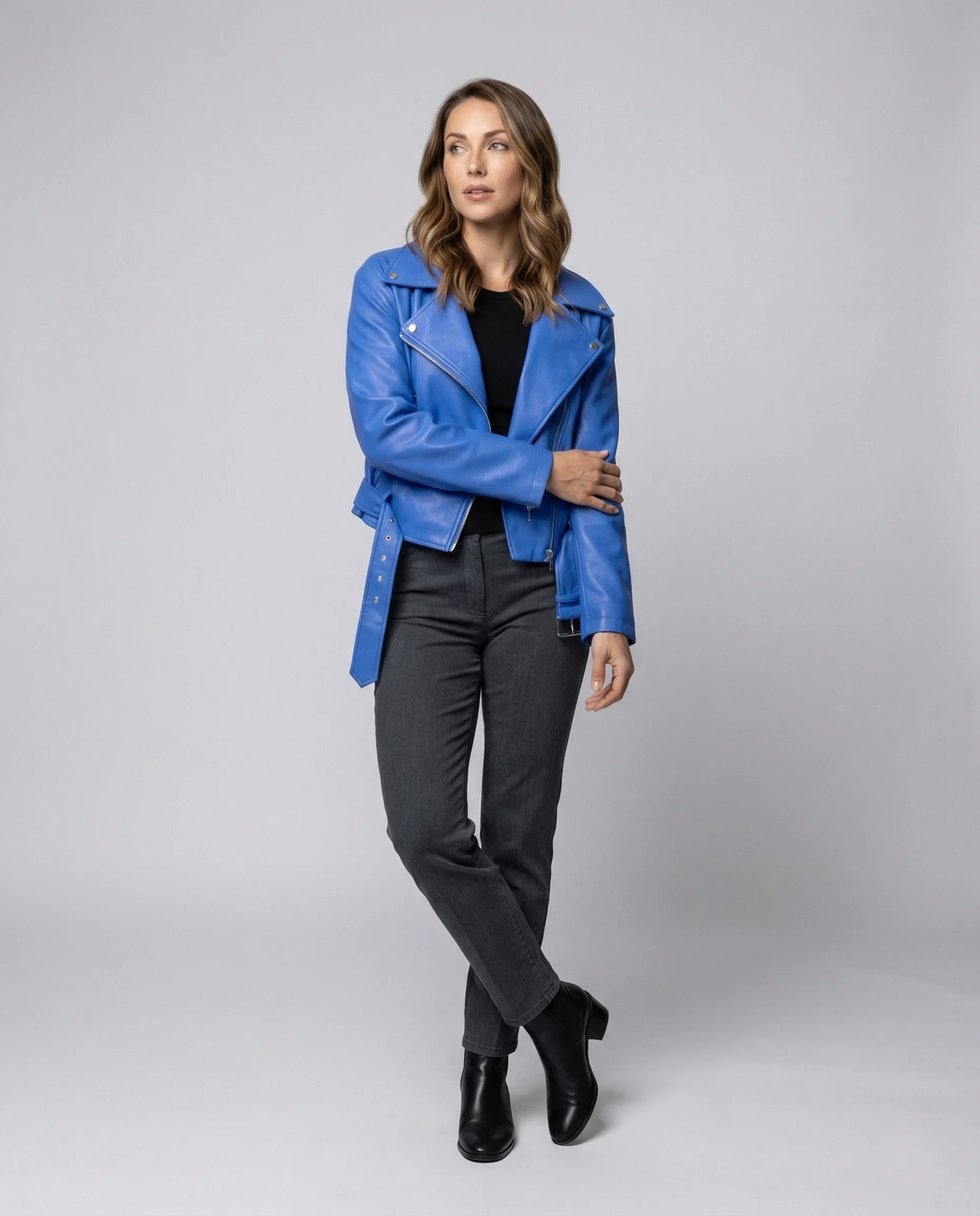 Damen Cropped Bikerjacke Vegan Leder - Image 2