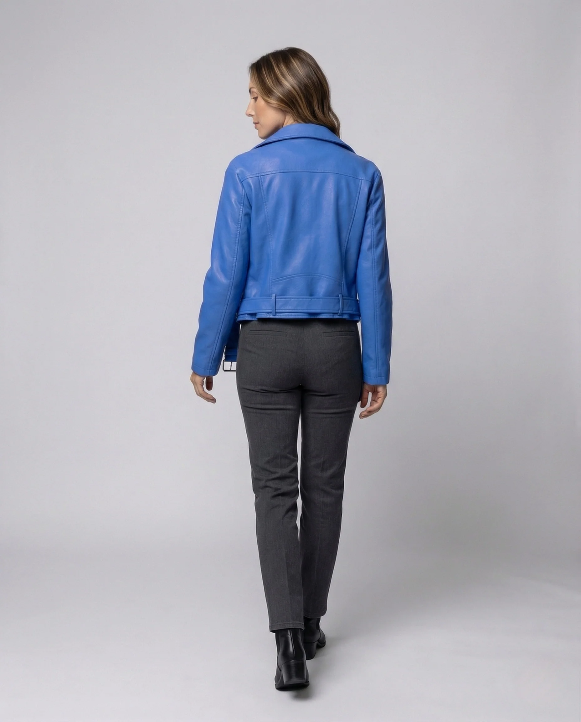 Damen Cropped Bikerjacke Vegan Leder - Image 3