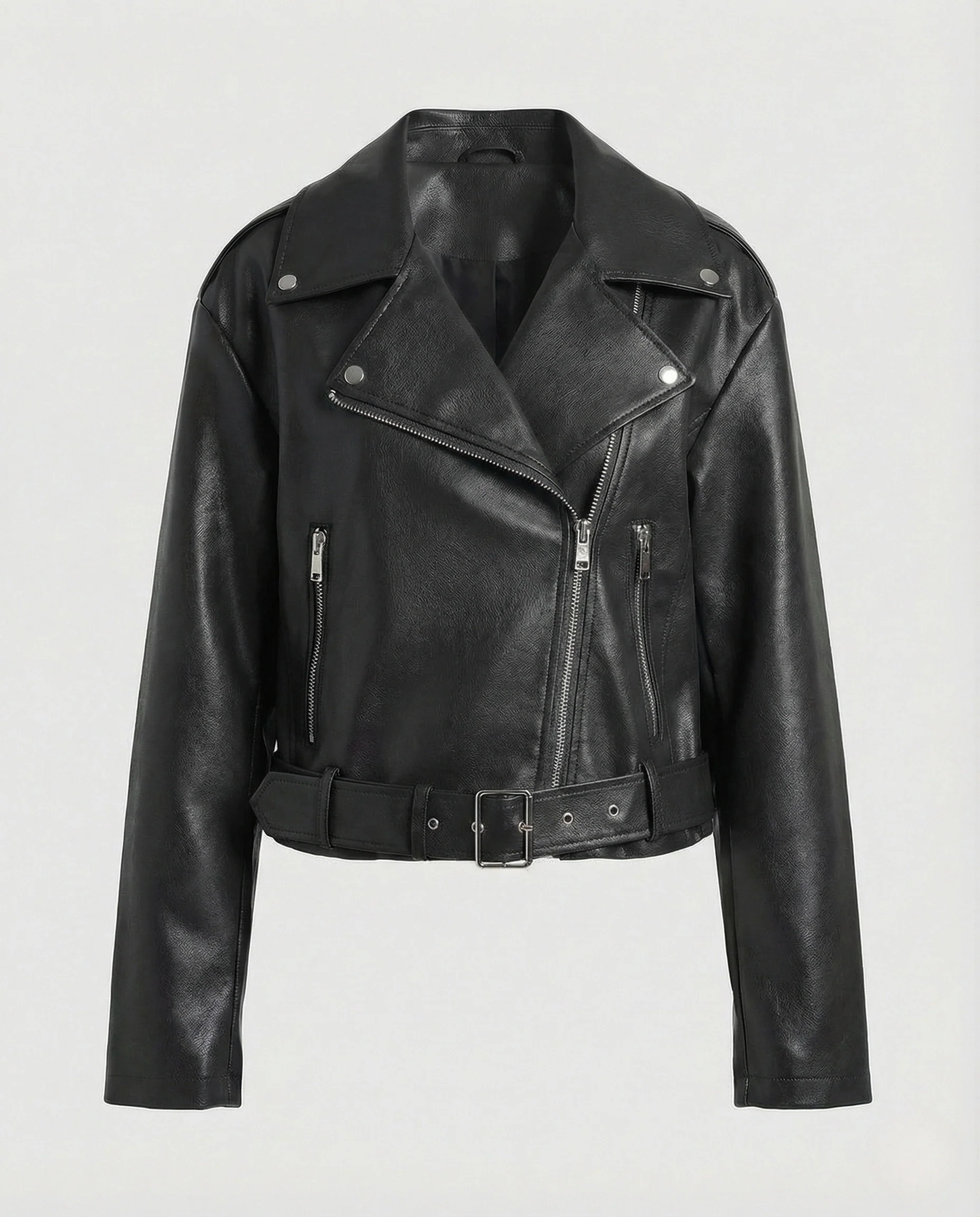 Damen Cropped Bikerjacke Vegan Leder - Image 7