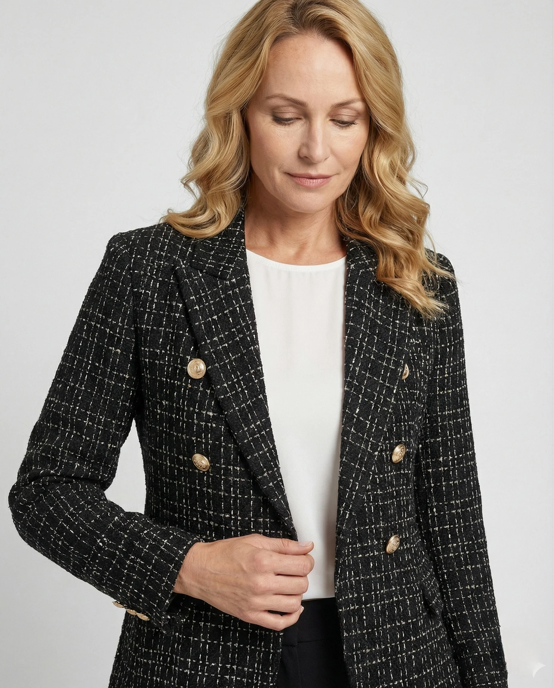 Damen Blazer Bouclé Karo elegant - Image 2