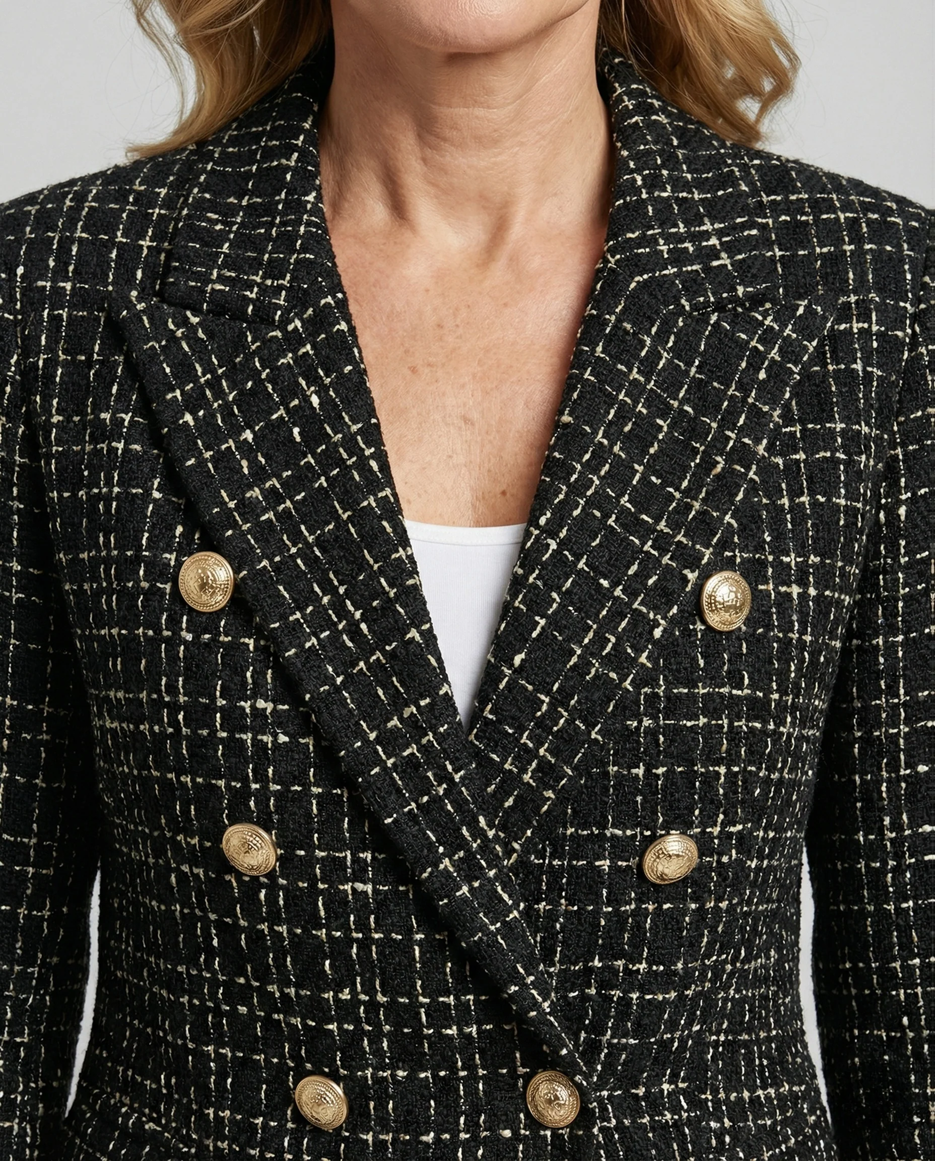 Damen Blazer Bouclé Karo elegant - Image 3