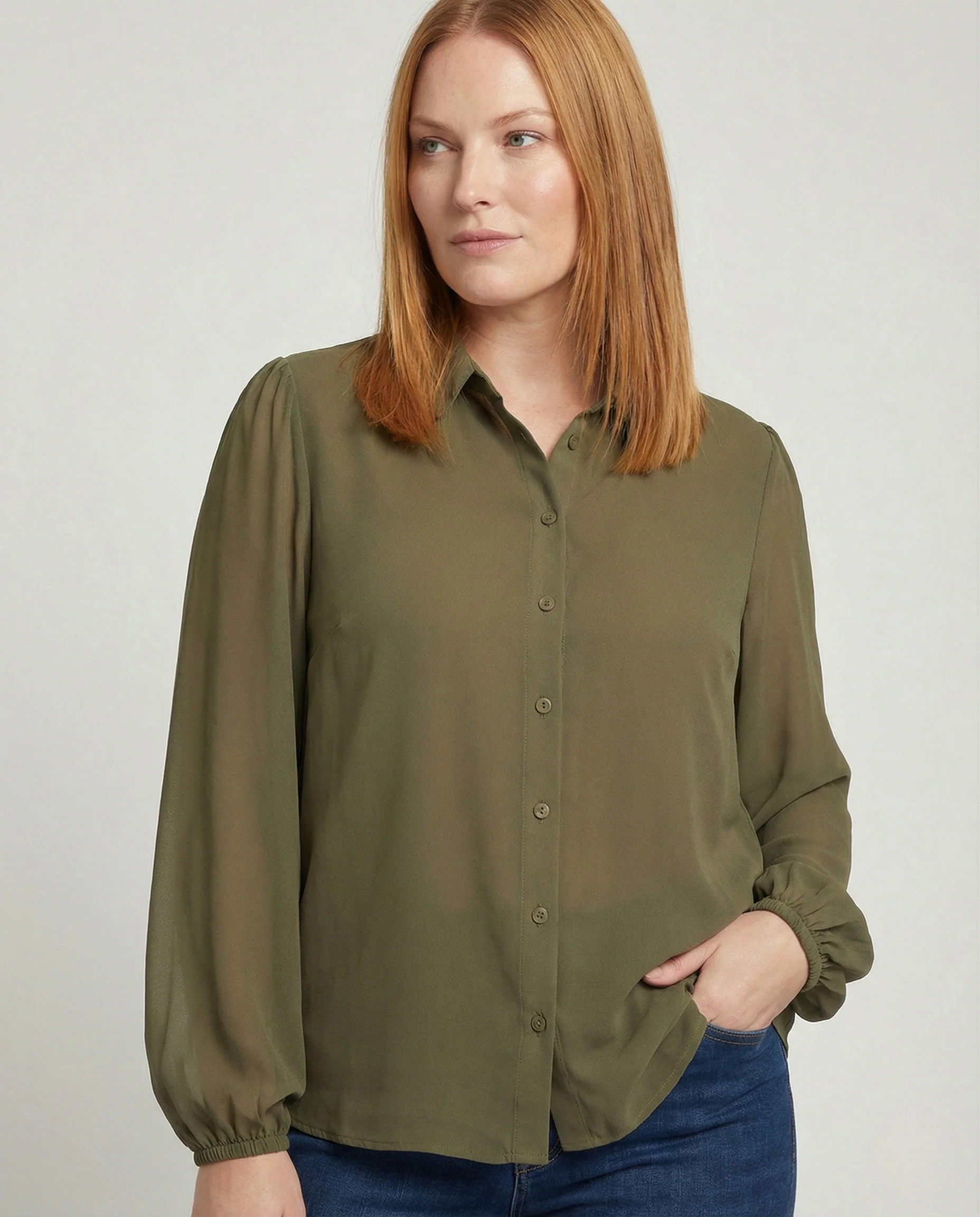 Damen Viskose Hemdbluse mit Stehkragen - Image 2