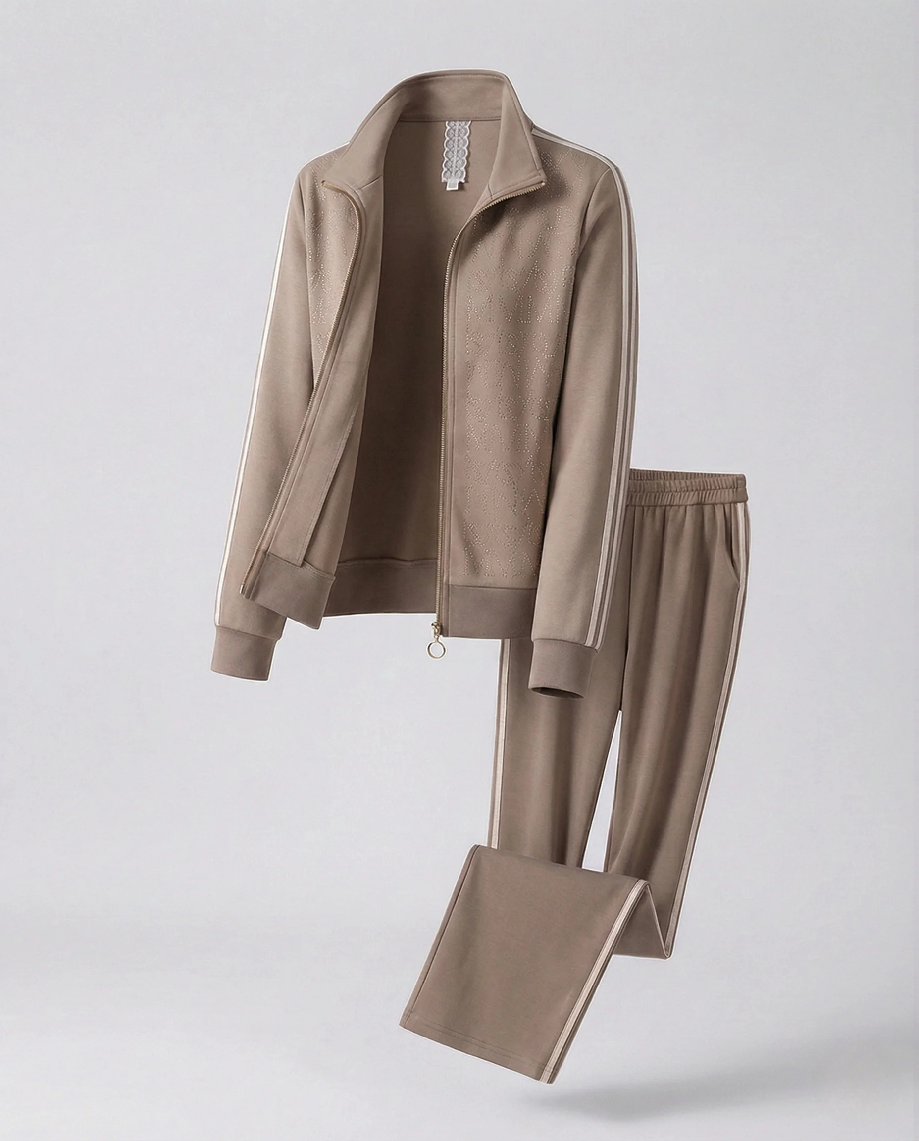 Edles Freizeit-Trainingsset mit Reißverschlussjacke, ausgestanztem Blumenmotiv und gerade geschnittener Jogginghose Heidi Mode - Image 5