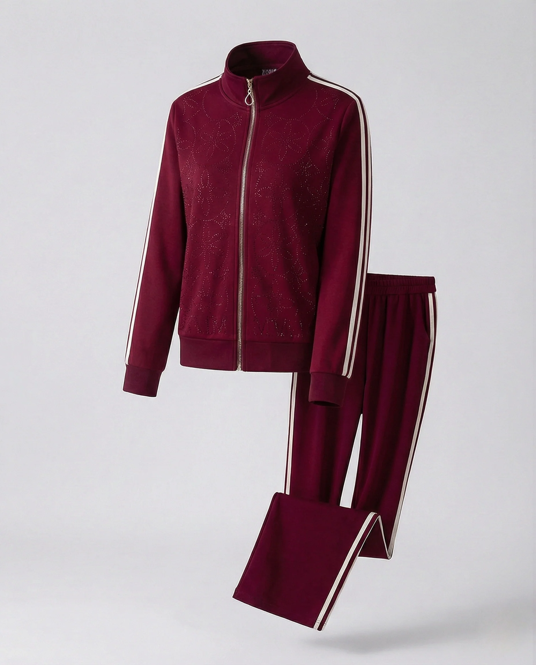 Edles Freizeit-Trainingsset mit Reißverschlussjacke, ausgestanztem Blumenmotiv und gerade geschnittener Jogginghose Heidi Mode - Image 6