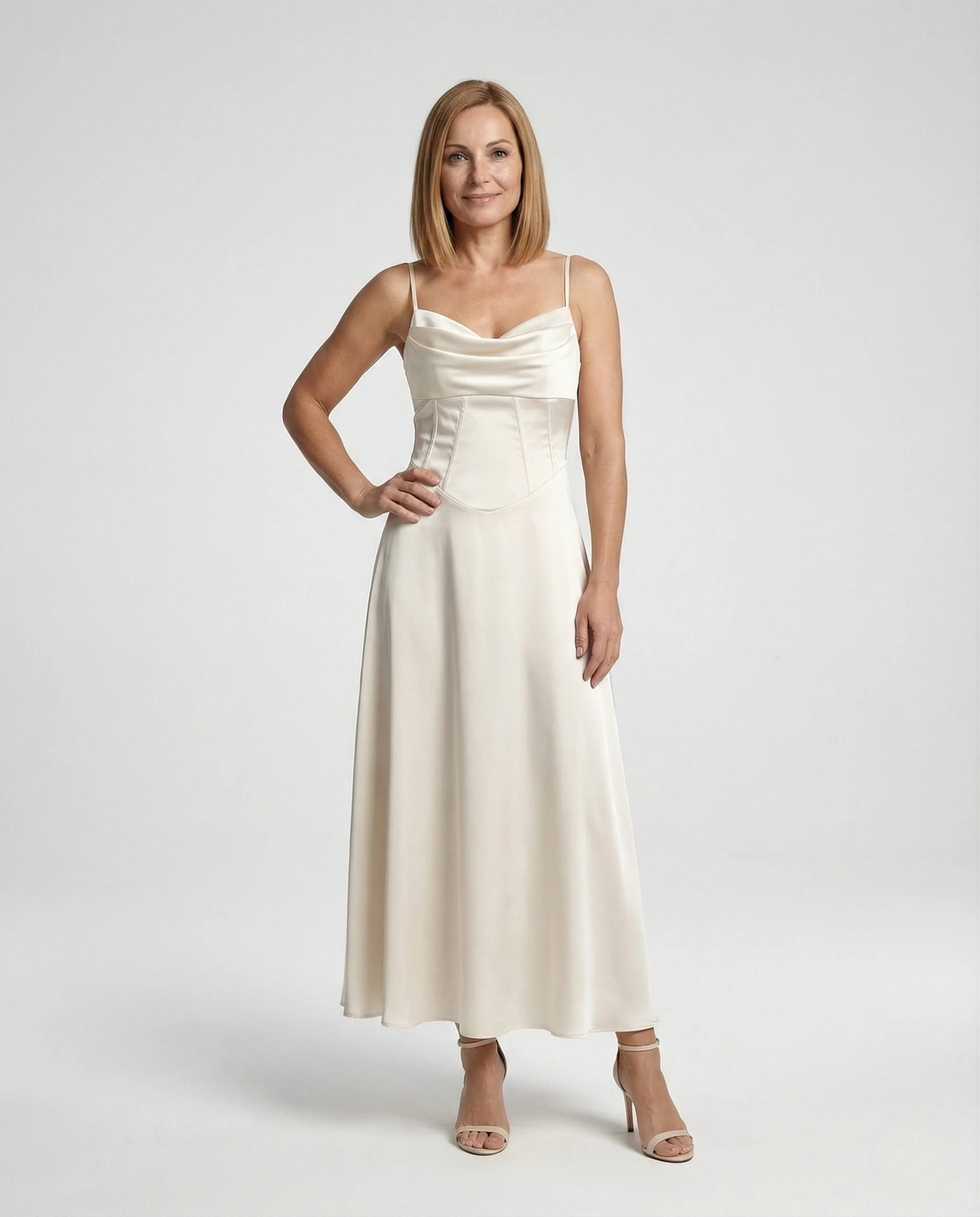 Damen Satin Maxikleid mit Drapiertem Ausschnitt