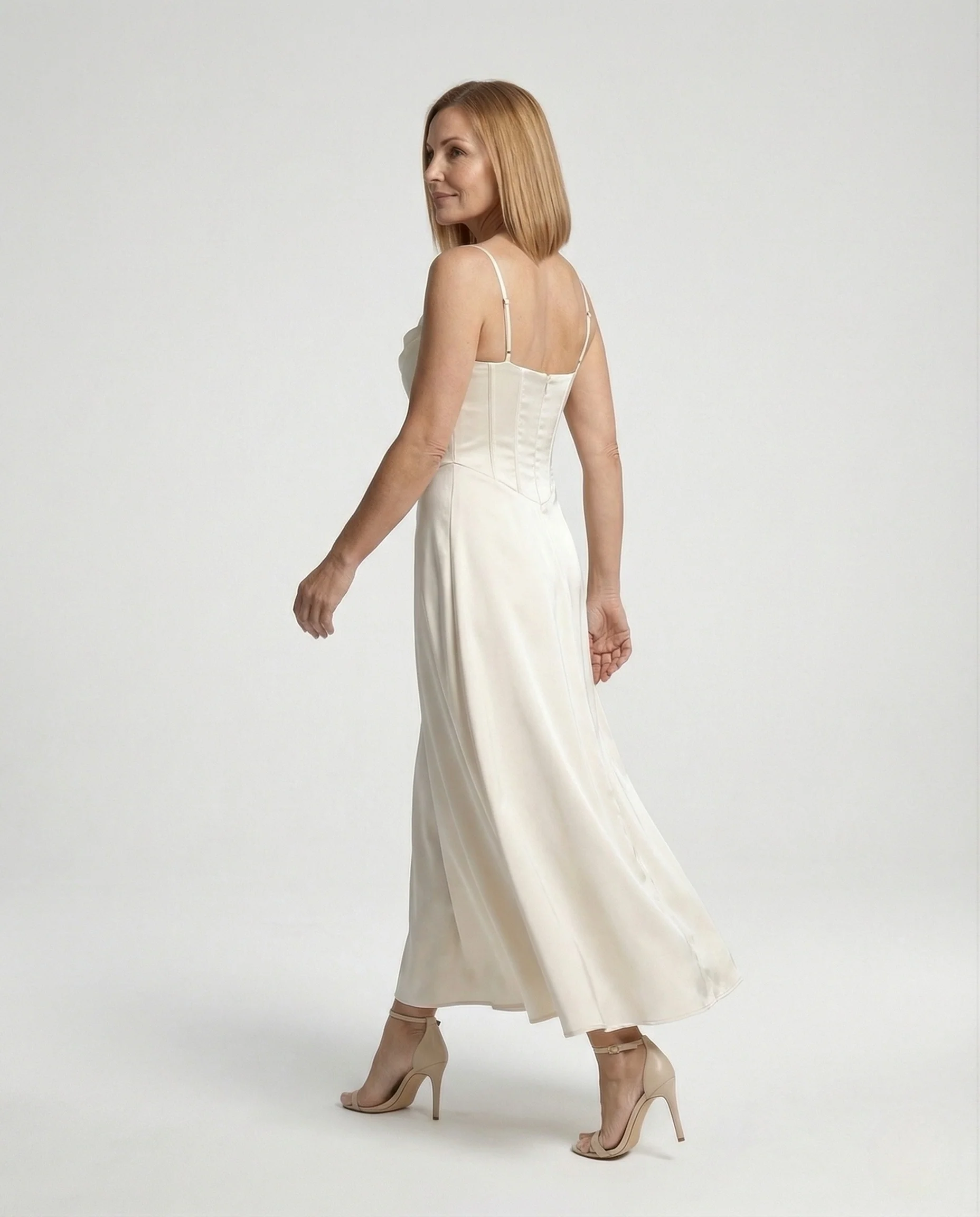 Damen Satin Maxikleid mit Drapiertem Ausschnitt - Image 2