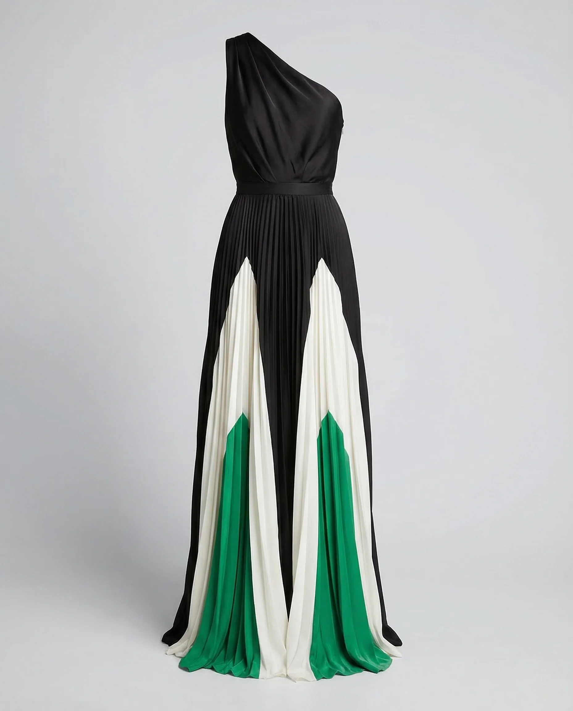 Damen One Shoulder Maxikleid Plisseerock - Image 5