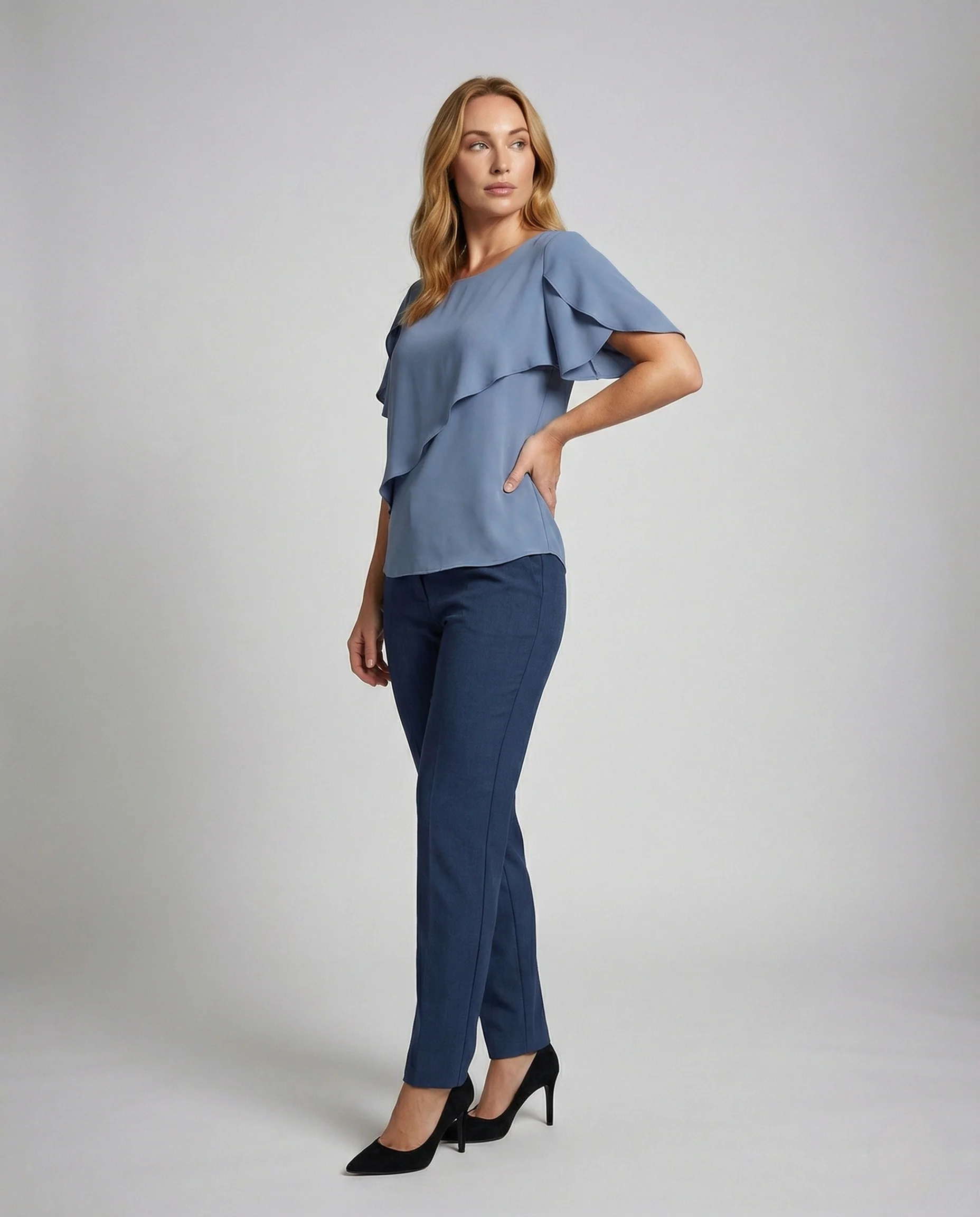 Damen Asymmetrische Chiffonbluse mit Cape Ärmeln - Image 2