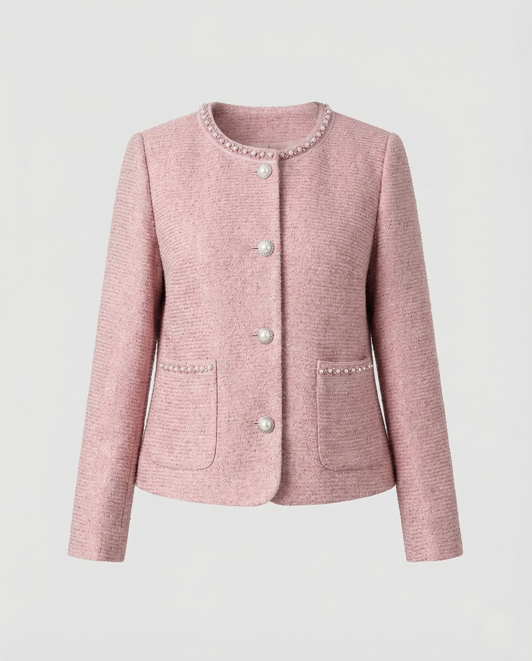 Elegante Bouclé-Kurzjacke mit Perlenbesatz und Schmuckknöpfen Heidi Mode - Image 5