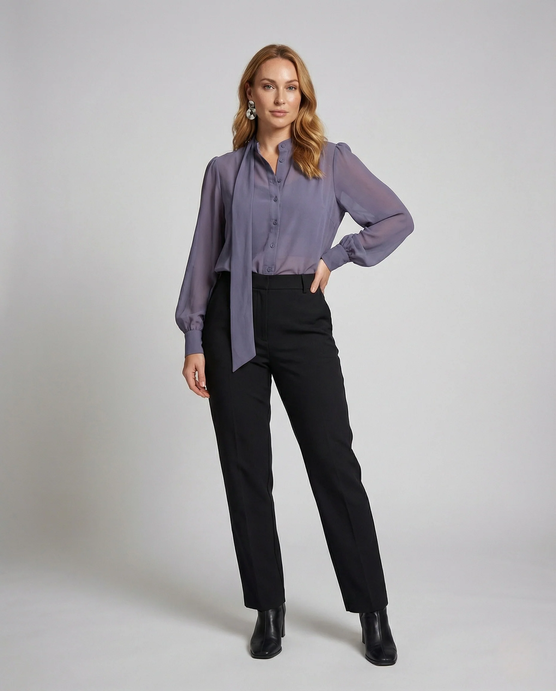 Damen Elegante Chiffonbluse mit Schluppe und Ballonärmeln - Image 2