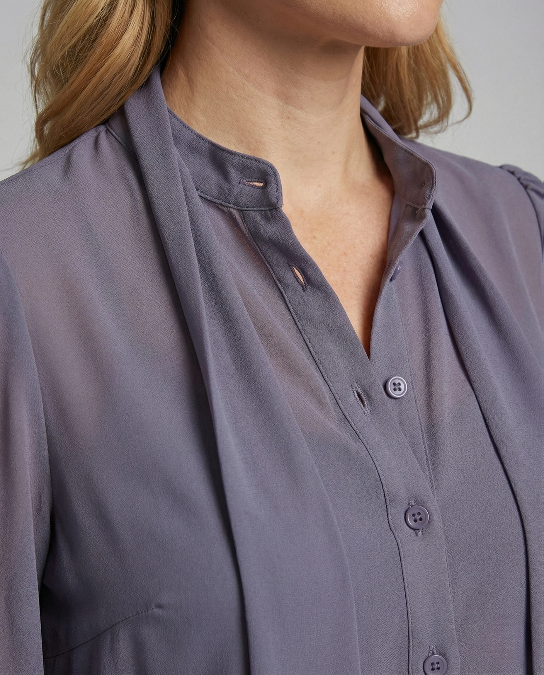 Damen Elegante Chiffonbluse mit Schluppe und Ballonärmeln - Image 4