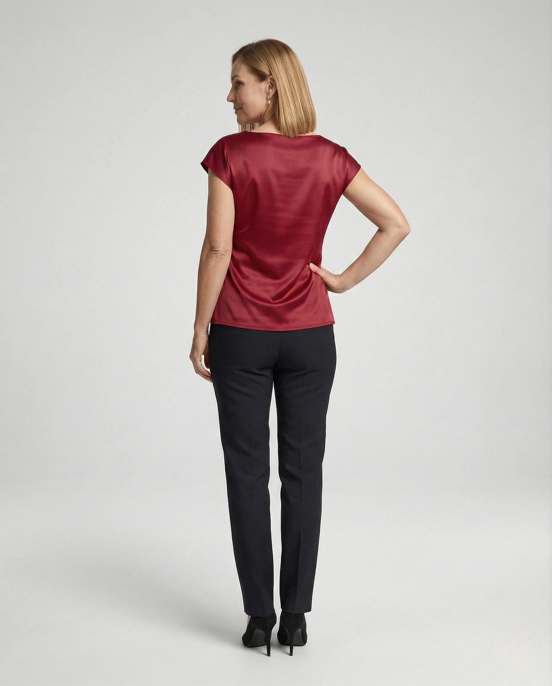 Drapierte Satinbluse Damen Wasserfall Ausschnitt - Image 4