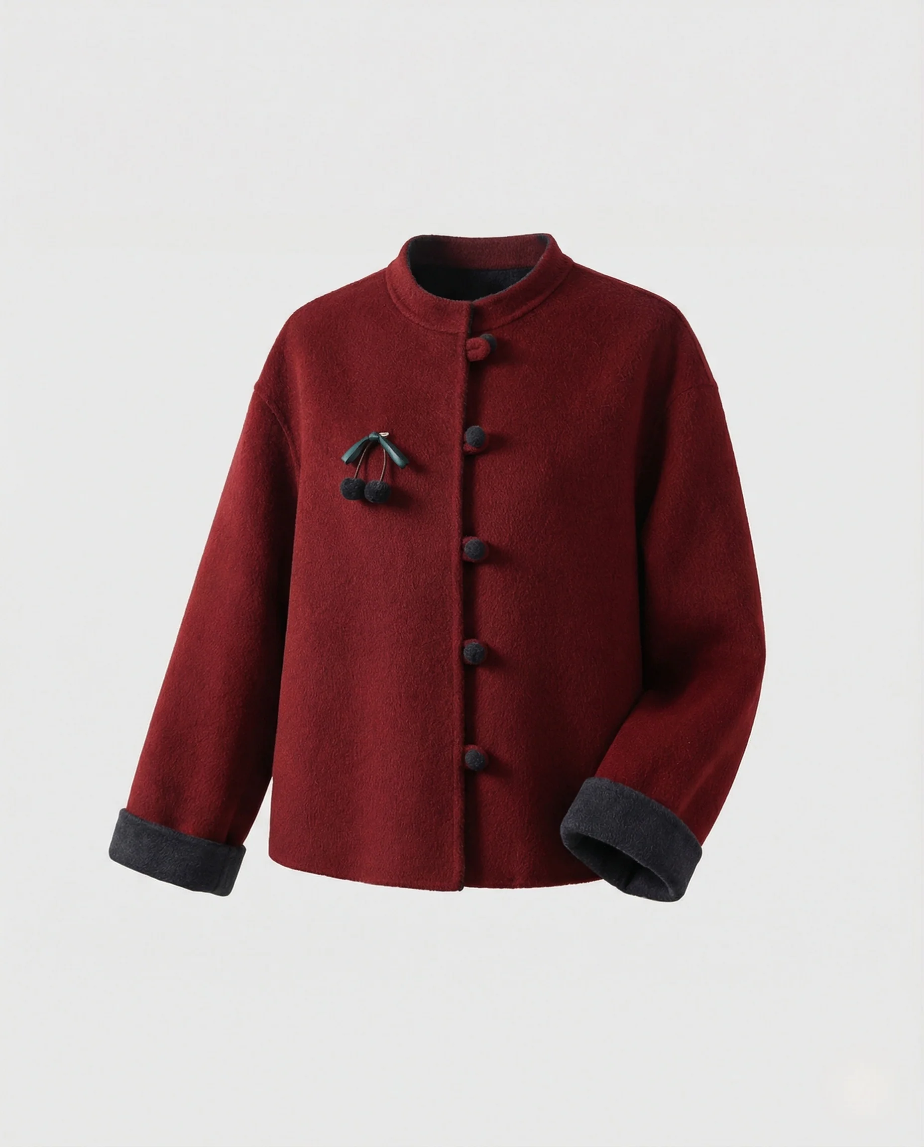 Elegante Kurzjacke im Mandarin-Stil mit Knebelverschlüssen und kontrastumschlag Heidi Mode - Image 5