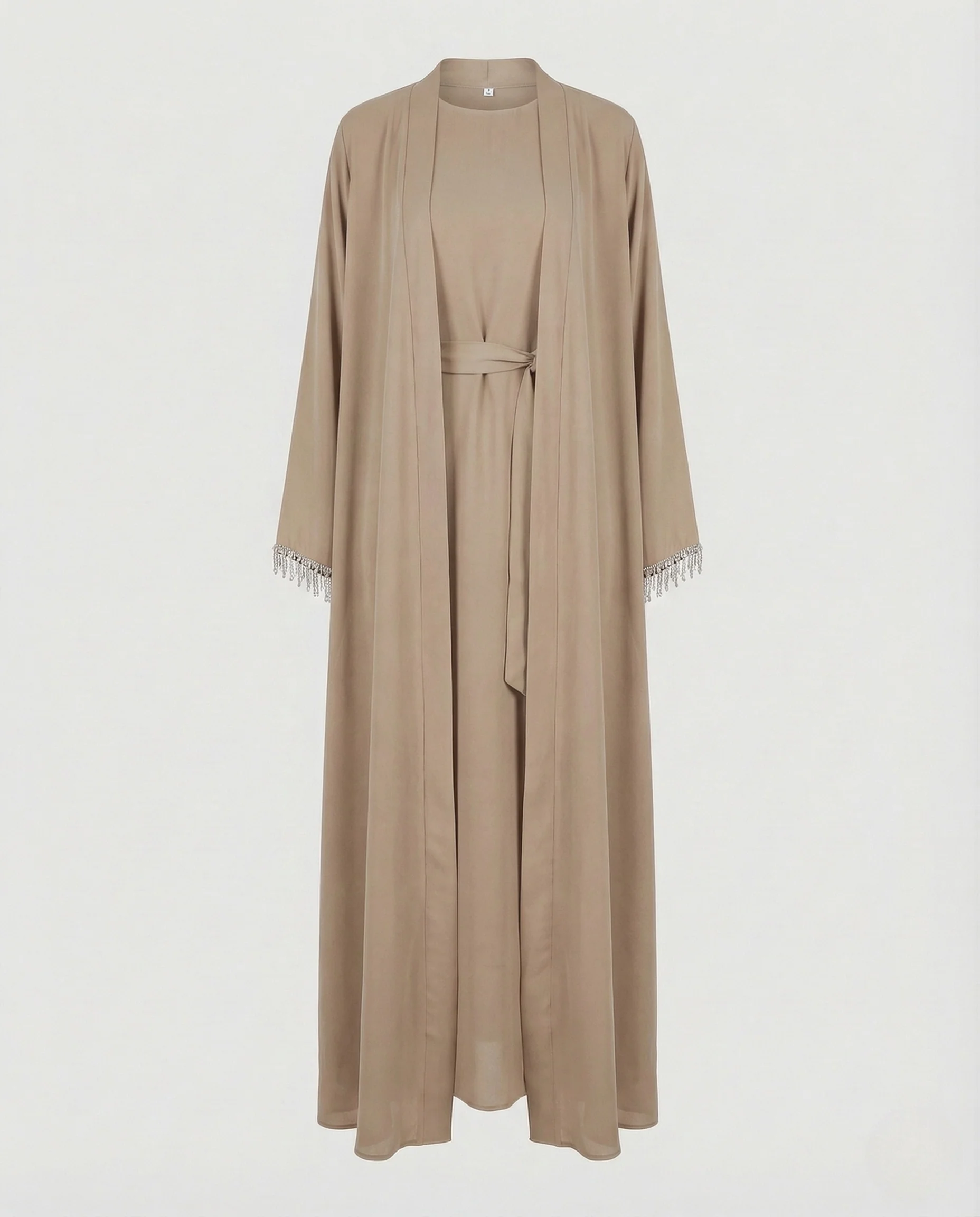 Damen Maxi Abaya mit Perlenfransen & Bindegürtel Elegantes Kleid - Image 6