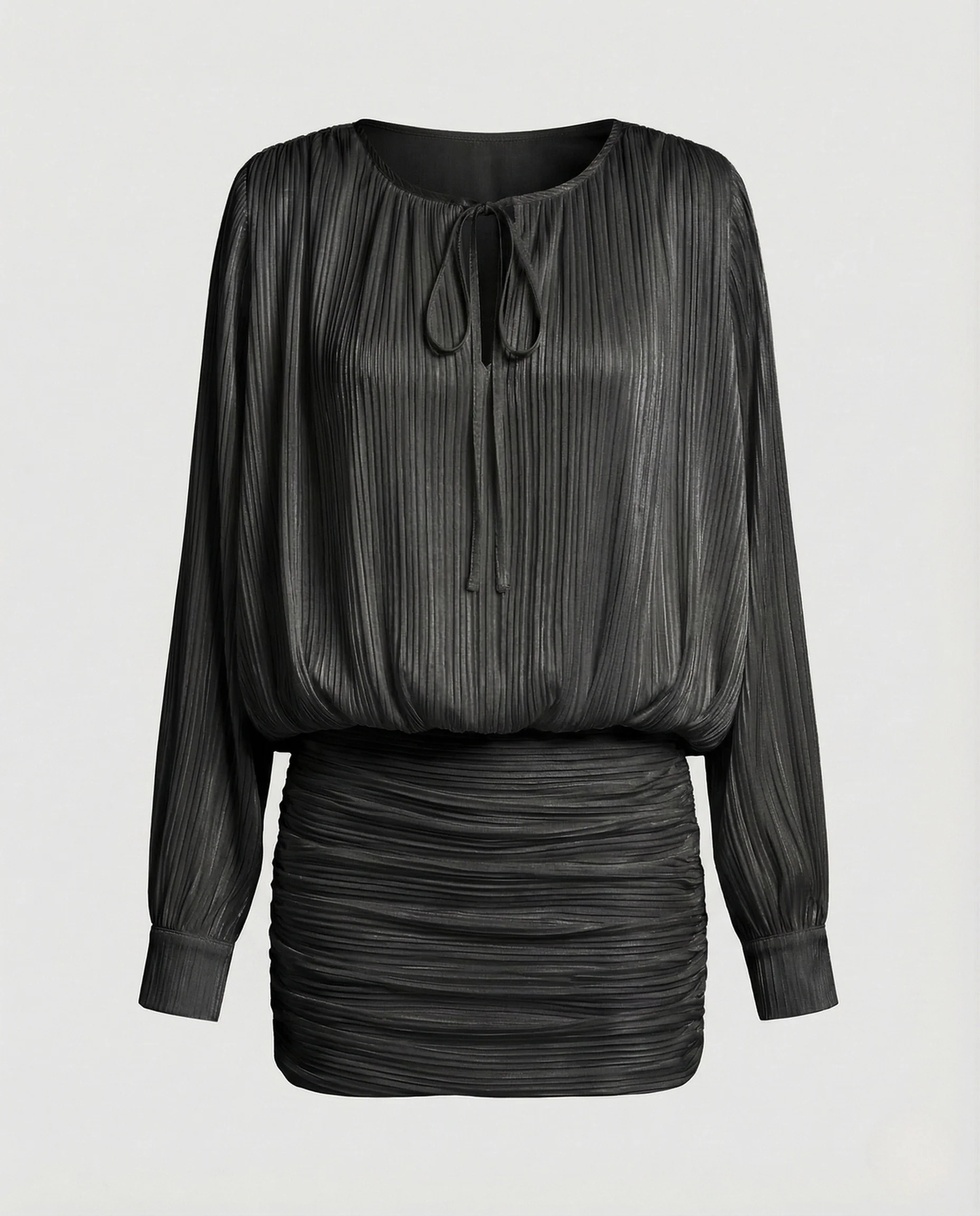 Damen Plissee Bluse Ballonärmel Stehkragen - Image 7