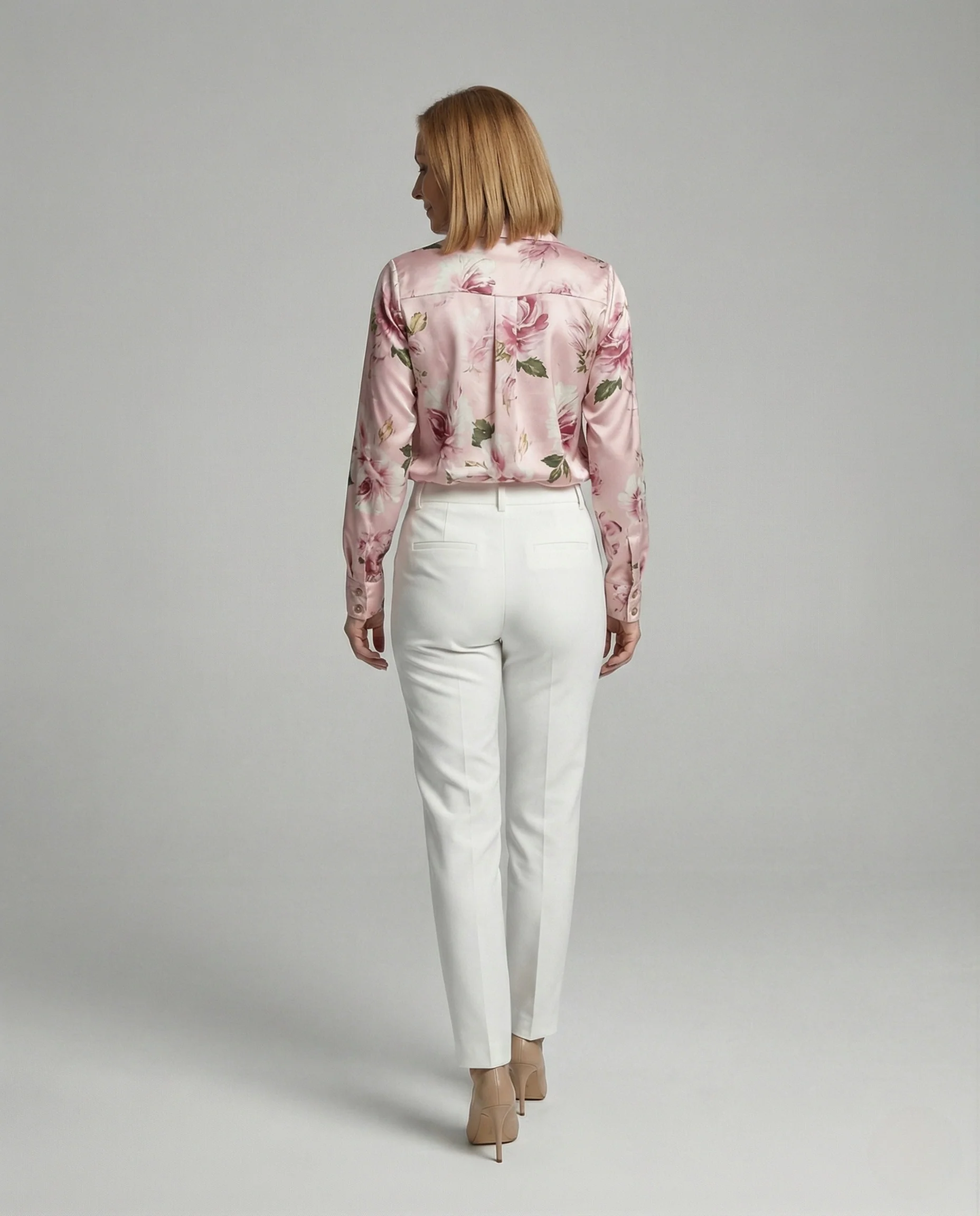 Satin Hemdbluse Damen Blumenmuster Tailliert - Image 3