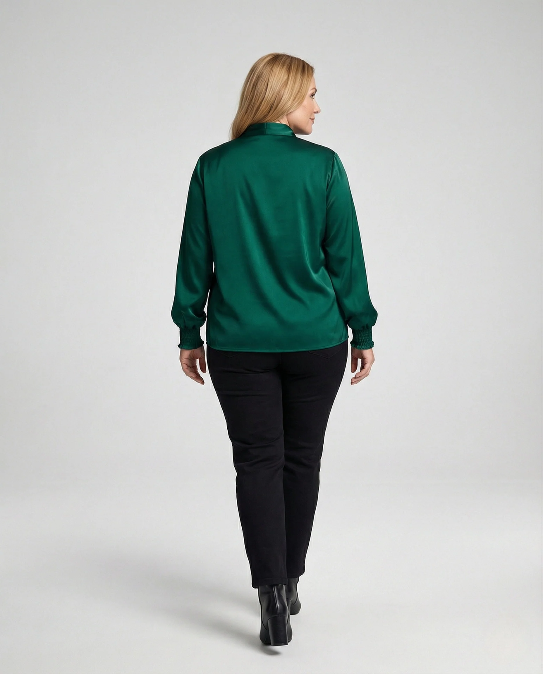 Satin Langarmbluse Damen Mit Schleife - Image 3