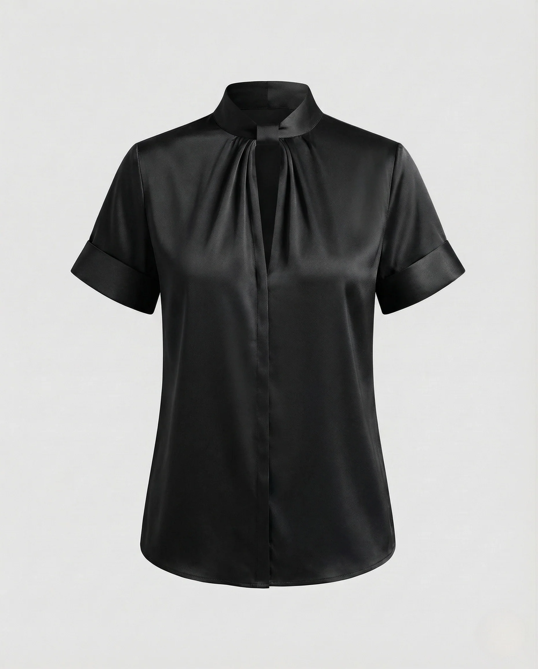 Damen Satinbluse Stehkragen Schlüsselloch Ausschnitt - Image 7